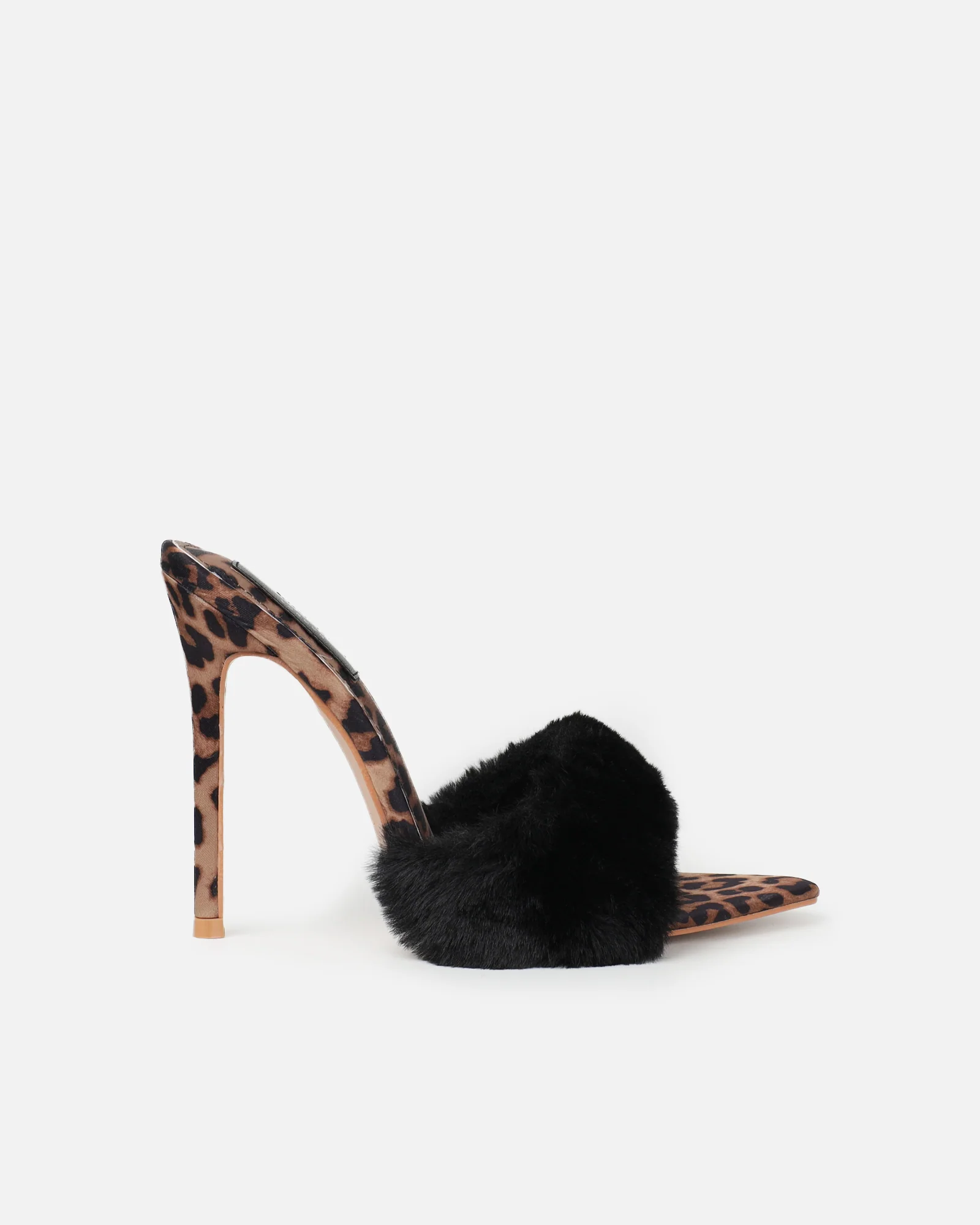 Fantazia Black Leopard Faux Fur Stiletto Mules - Image 2