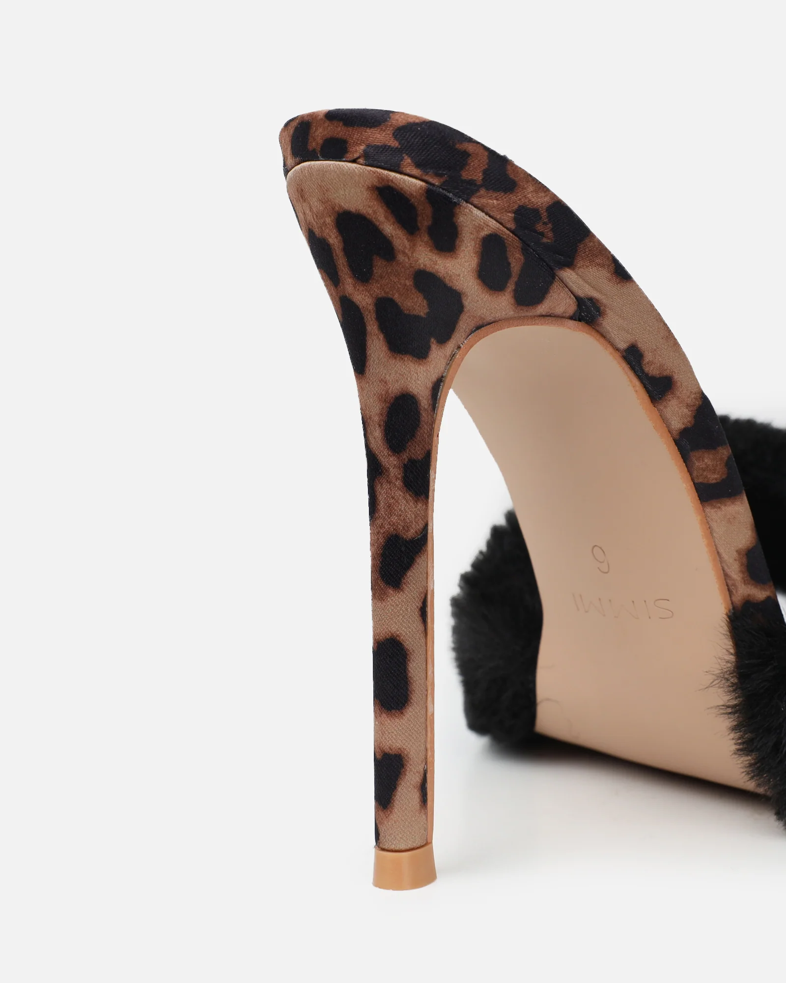 Fantazia Black Leopard Faux Fur Stiletto Mules - Image 3