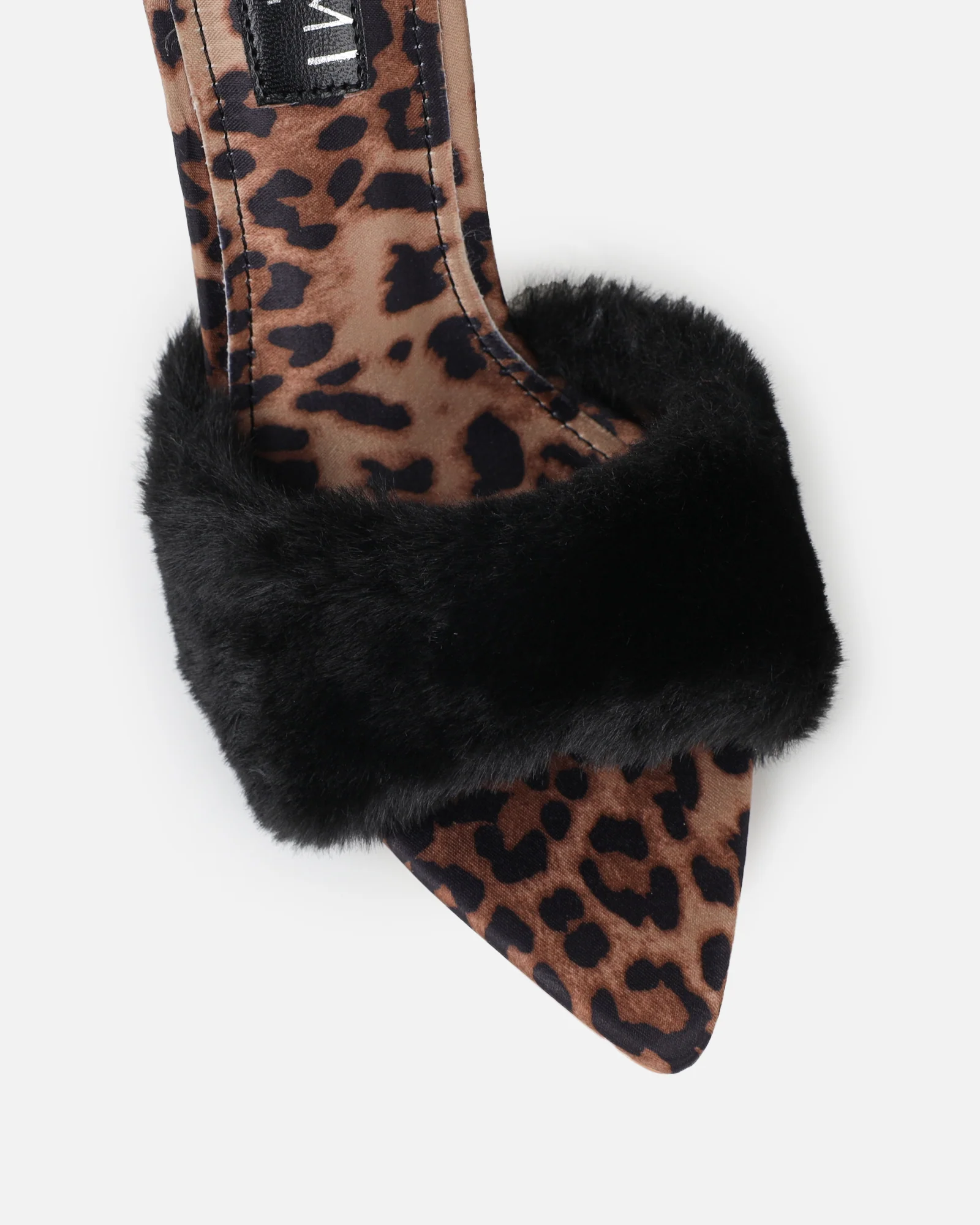 Fantazia Black Leopard Faux Fur Stiletto Mules - Image 4