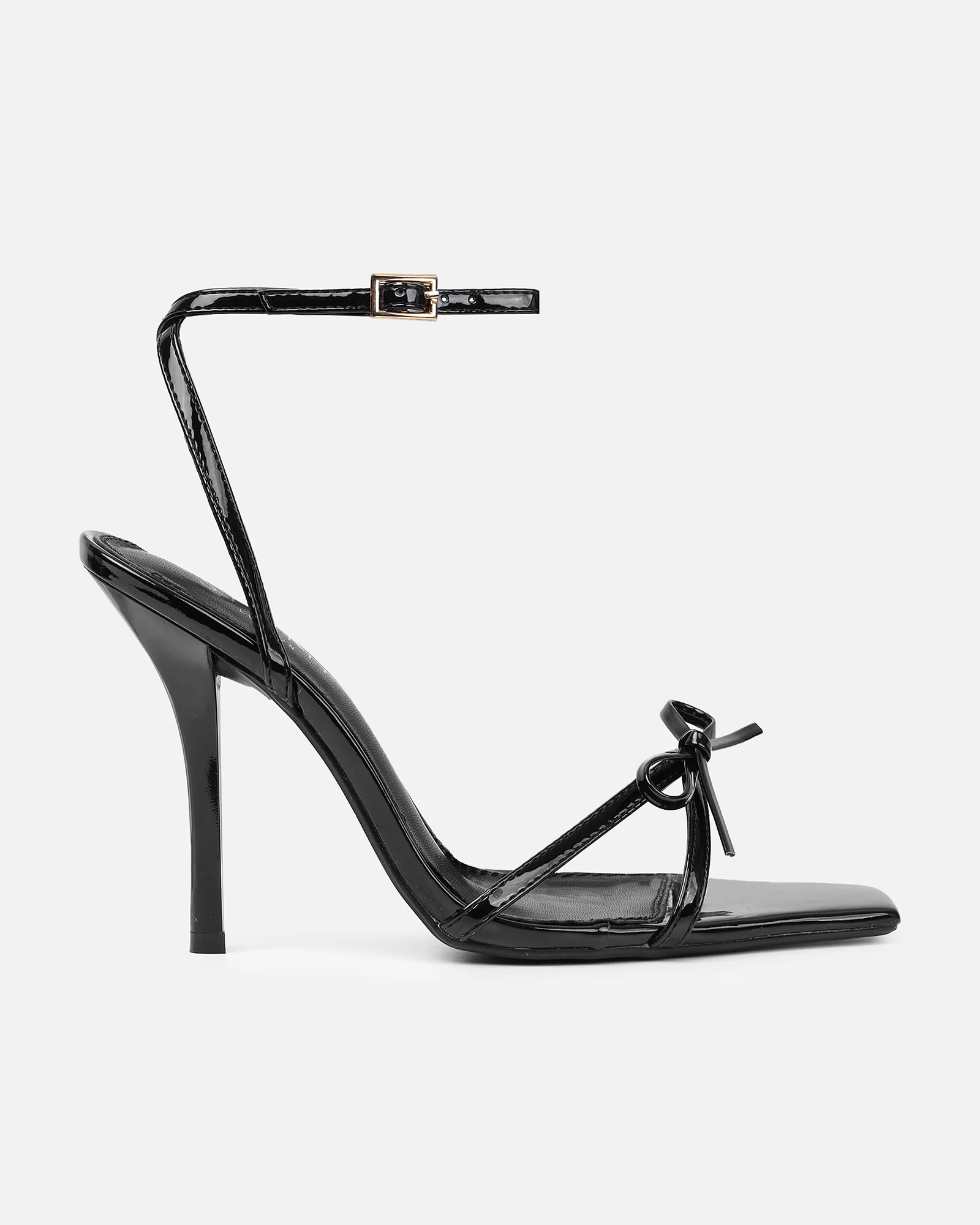 Faron Black Patent Bow Detail Heeled Sandals - Image 2