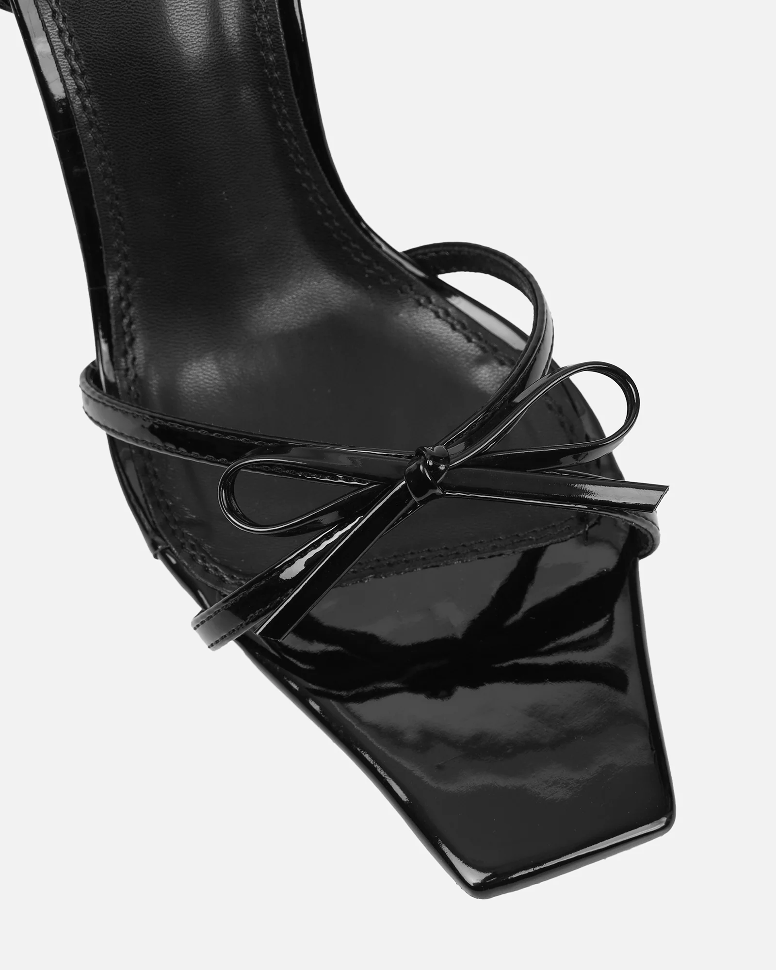 Faron Black Patent Bow Detail Heeled Sandals - Image 4