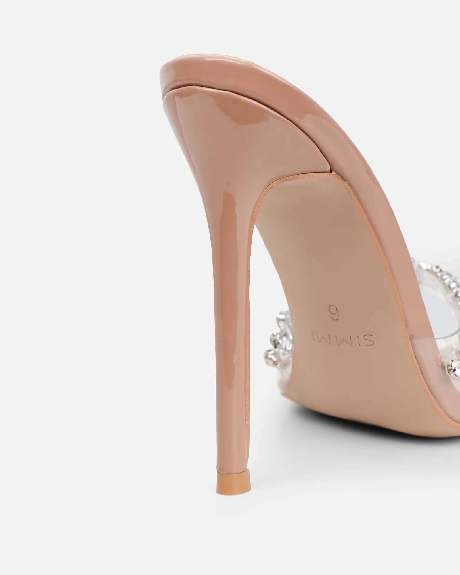 Fatima Nude Patent Diamante Stilleto Mules - Image 3