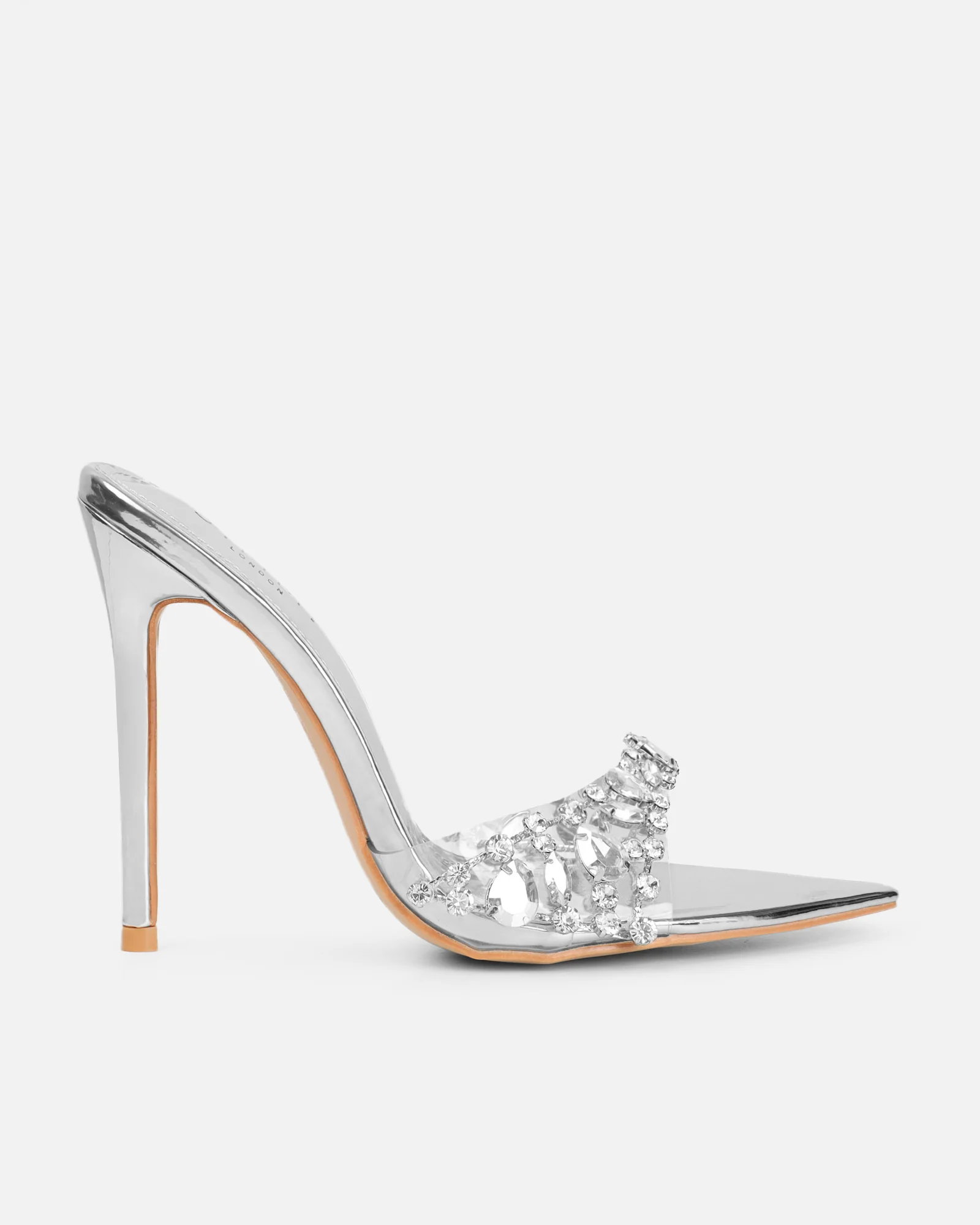 Fatima Silver Mirror Diamante Stiletto Mules - Image 2
