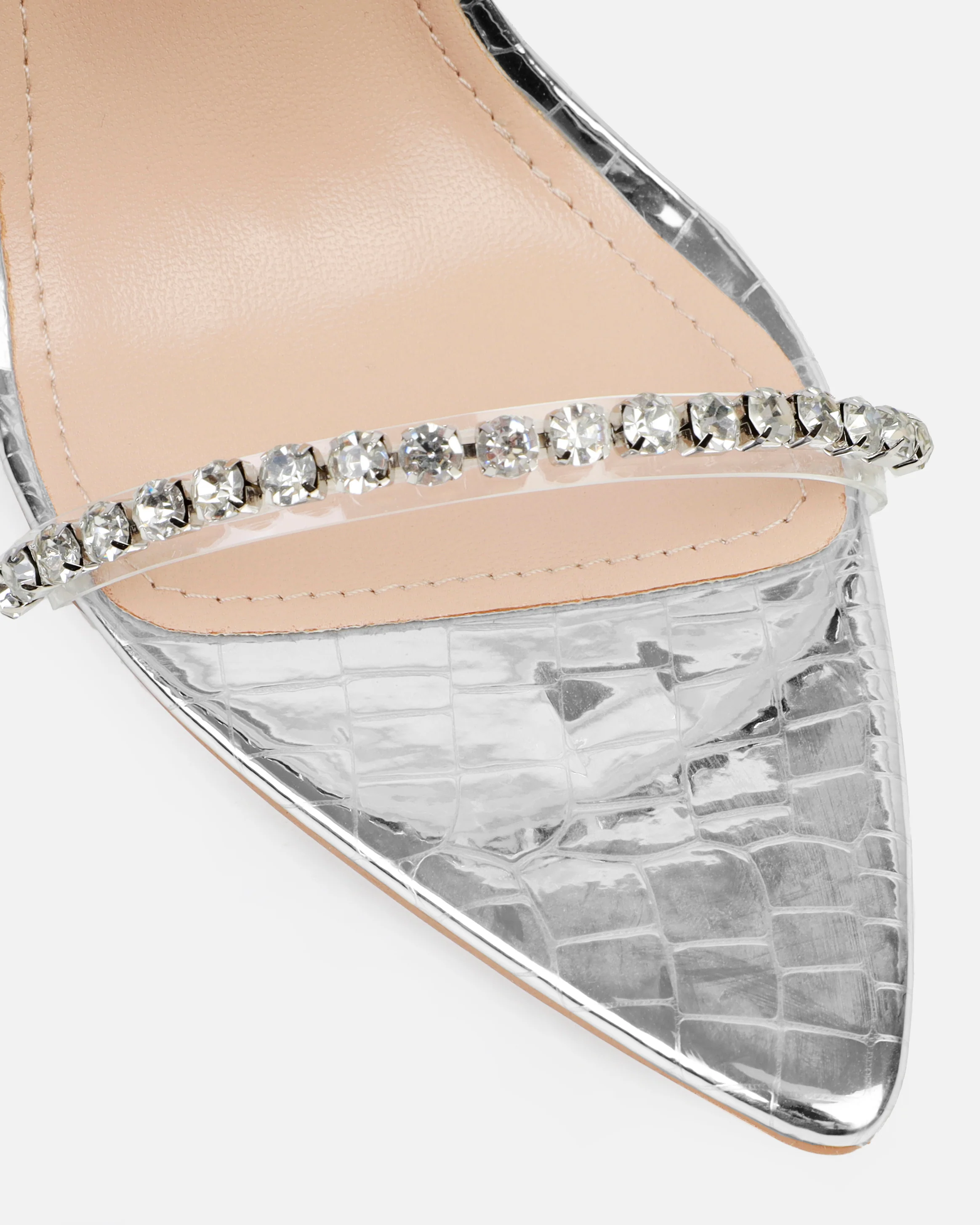 Felicity Silver Clear Diamante Lace Up Stiletto Heels - Image 4