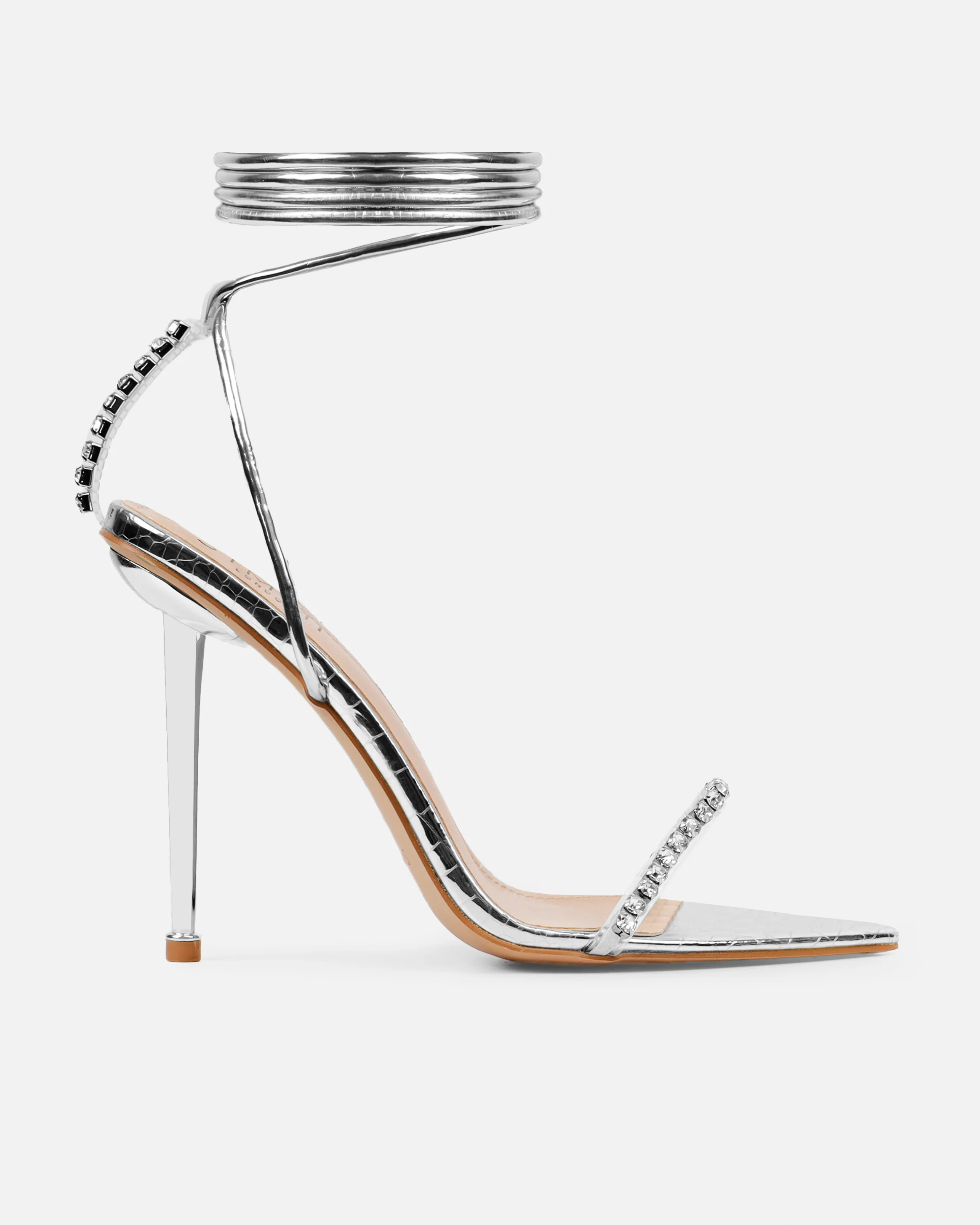 Felicity Silver Mirror Faux Snake Diamante Heels - Image 2