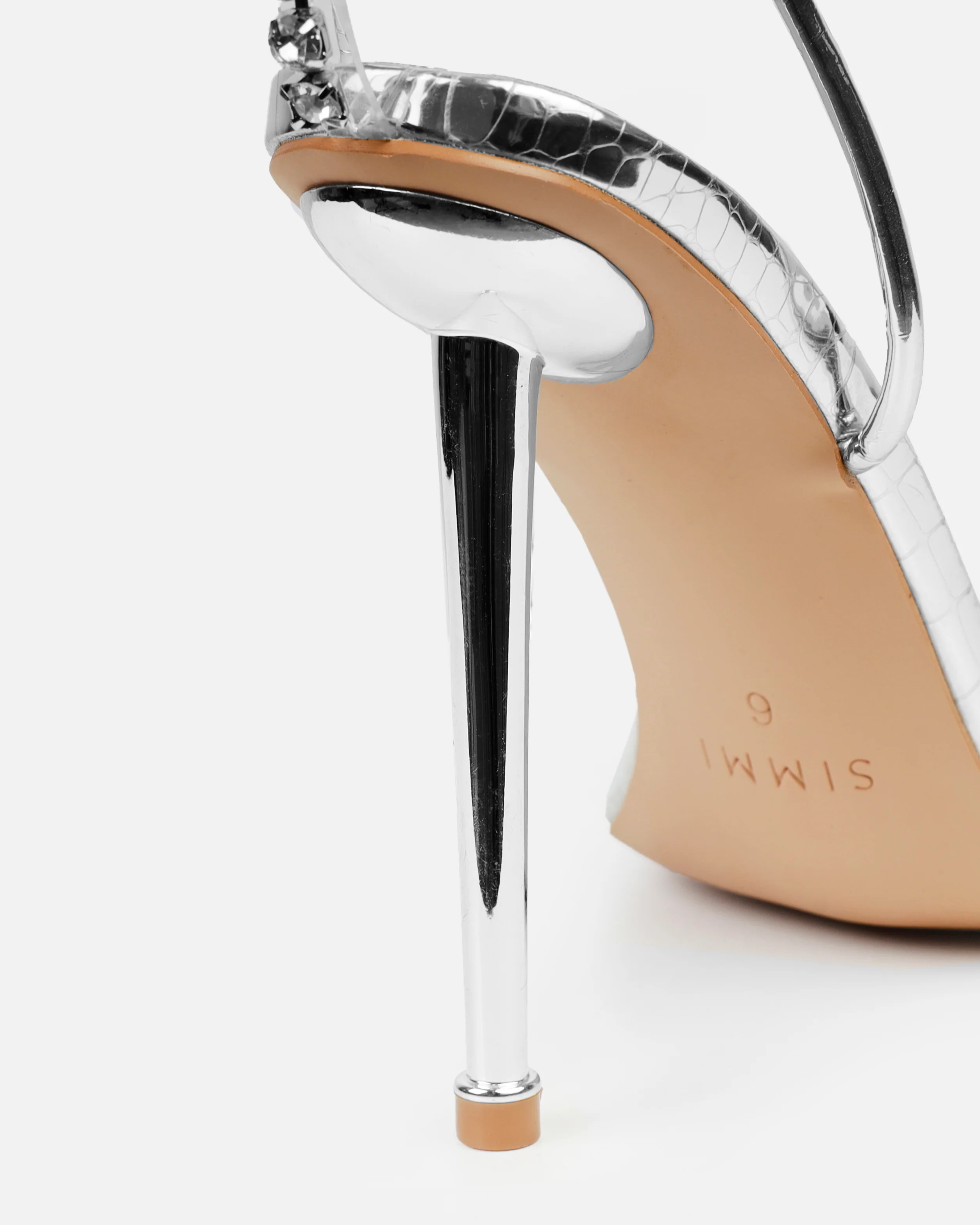 Felicity Silver Mirror Faux Snake Diamante Heels - Image 3