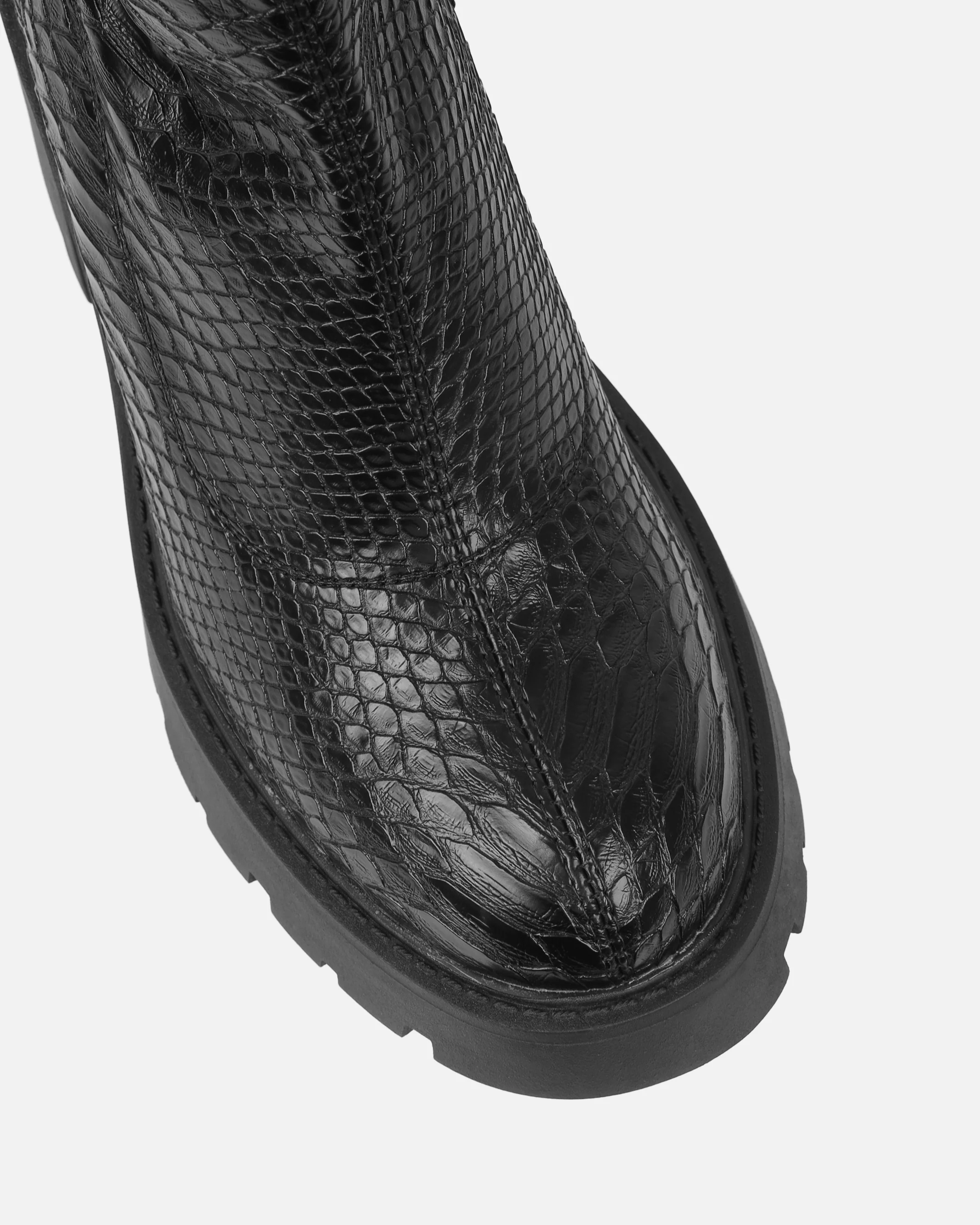 Felipe Black Faux Snake Block Heel Chunky Ankle Boots - Image 4