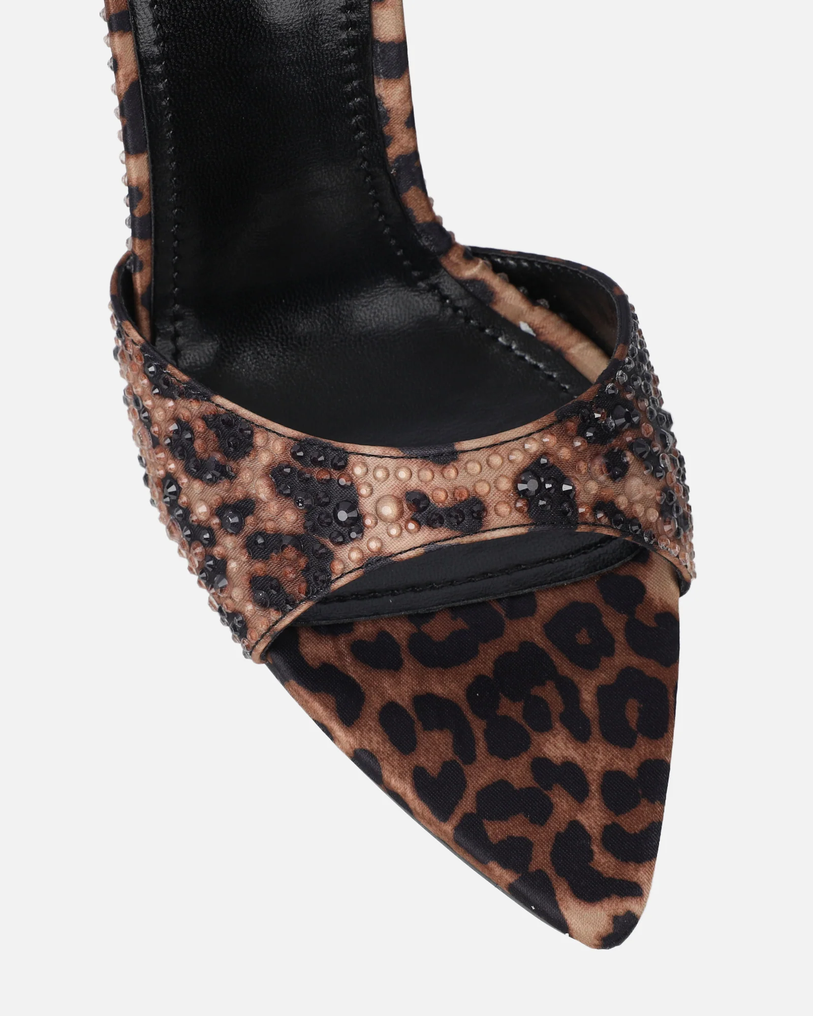 Fenella Leopard Print Satin Diamante Mules - Image 4
