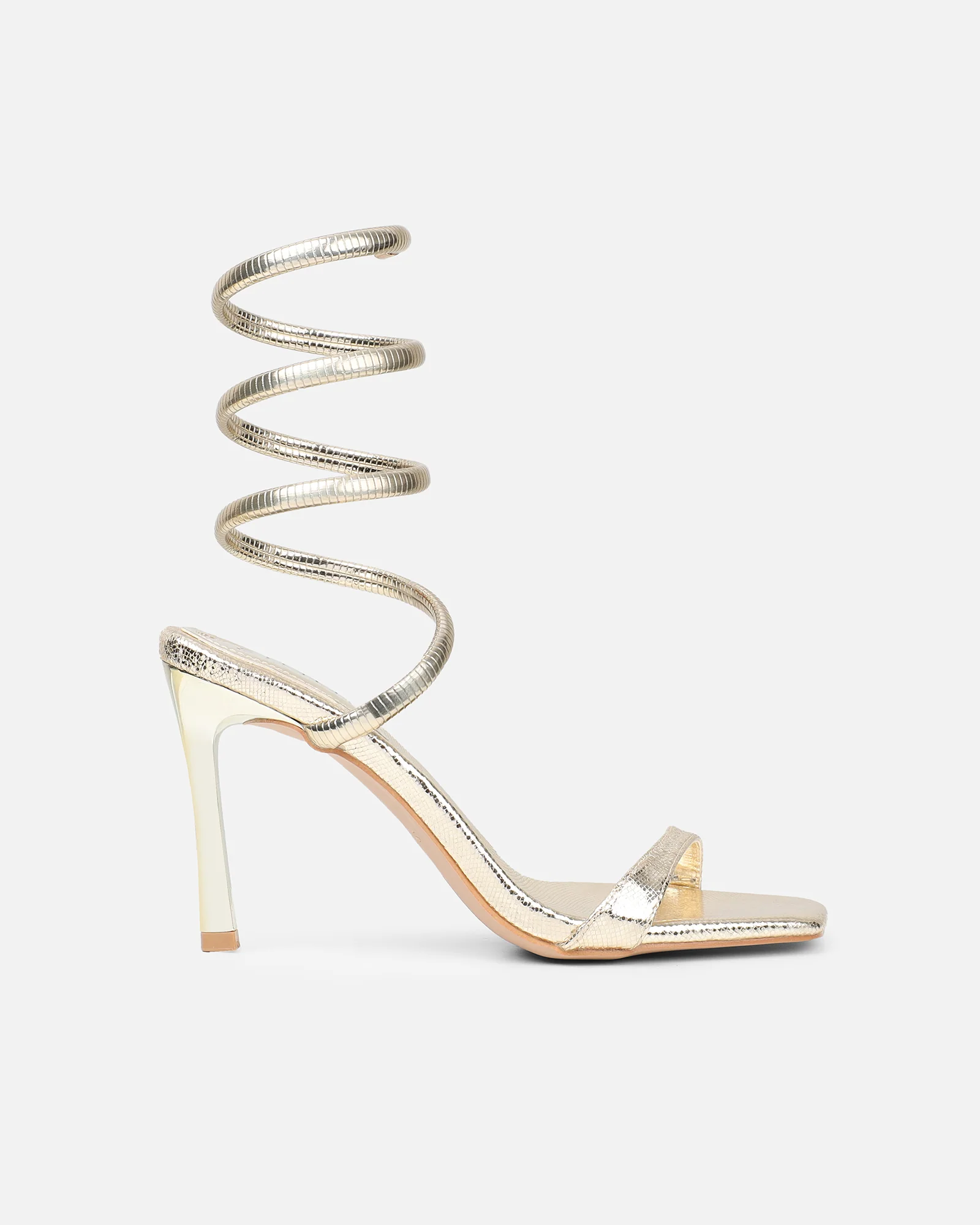 Fenya Gold Lizard Effect Spiral Heeled Sandals - Image 2