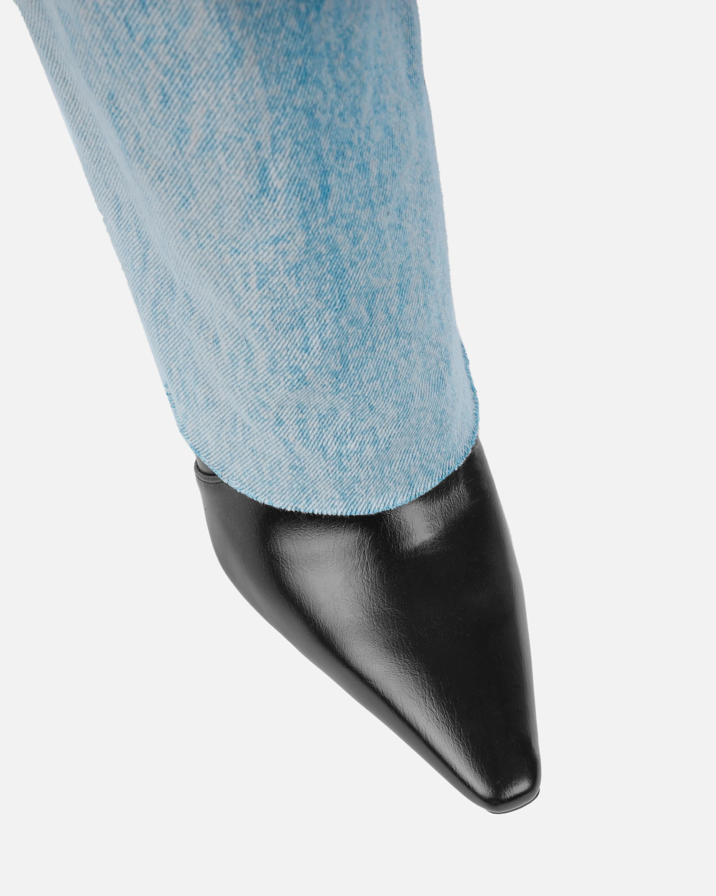 Fergal Denim And Black Fold Over Heeled Knee High Boots - Image 4