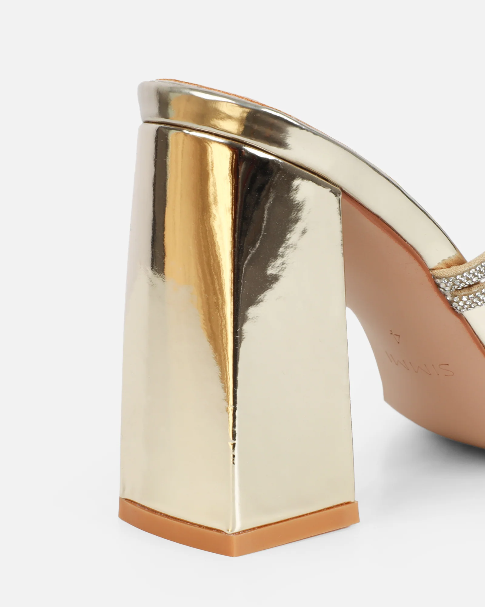 Ferne Gold Mirror Diamante Block Heeled Sandals - Image 3