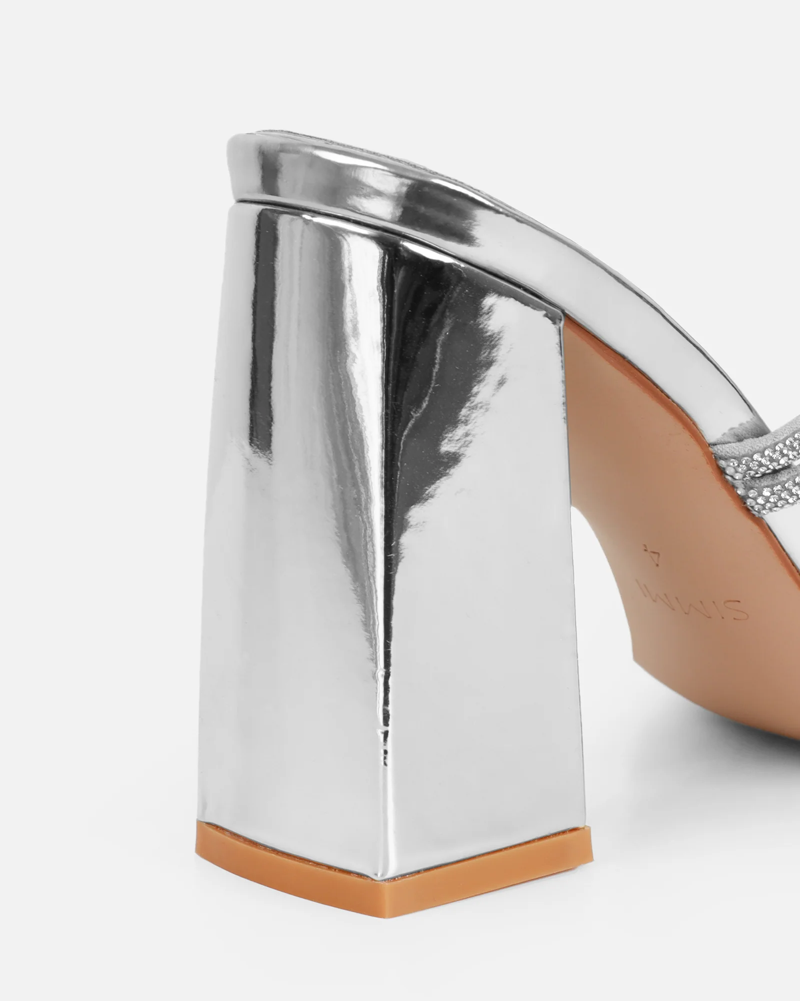 Ferne Silver Mirror Diamante Block Heeled Sandals - Image 3