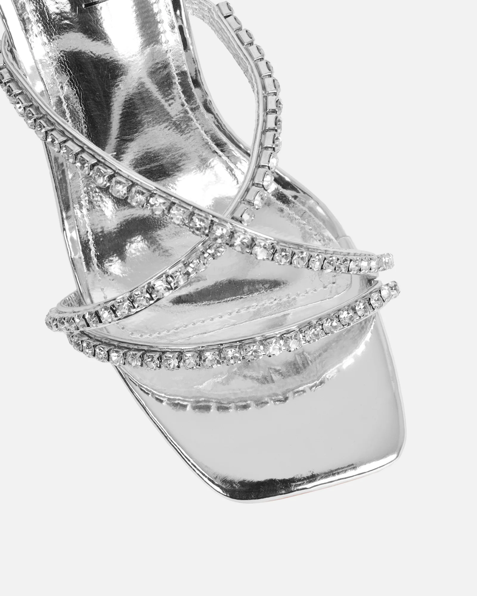 Ferney Silver Mirror Diamante Mules - Image 4