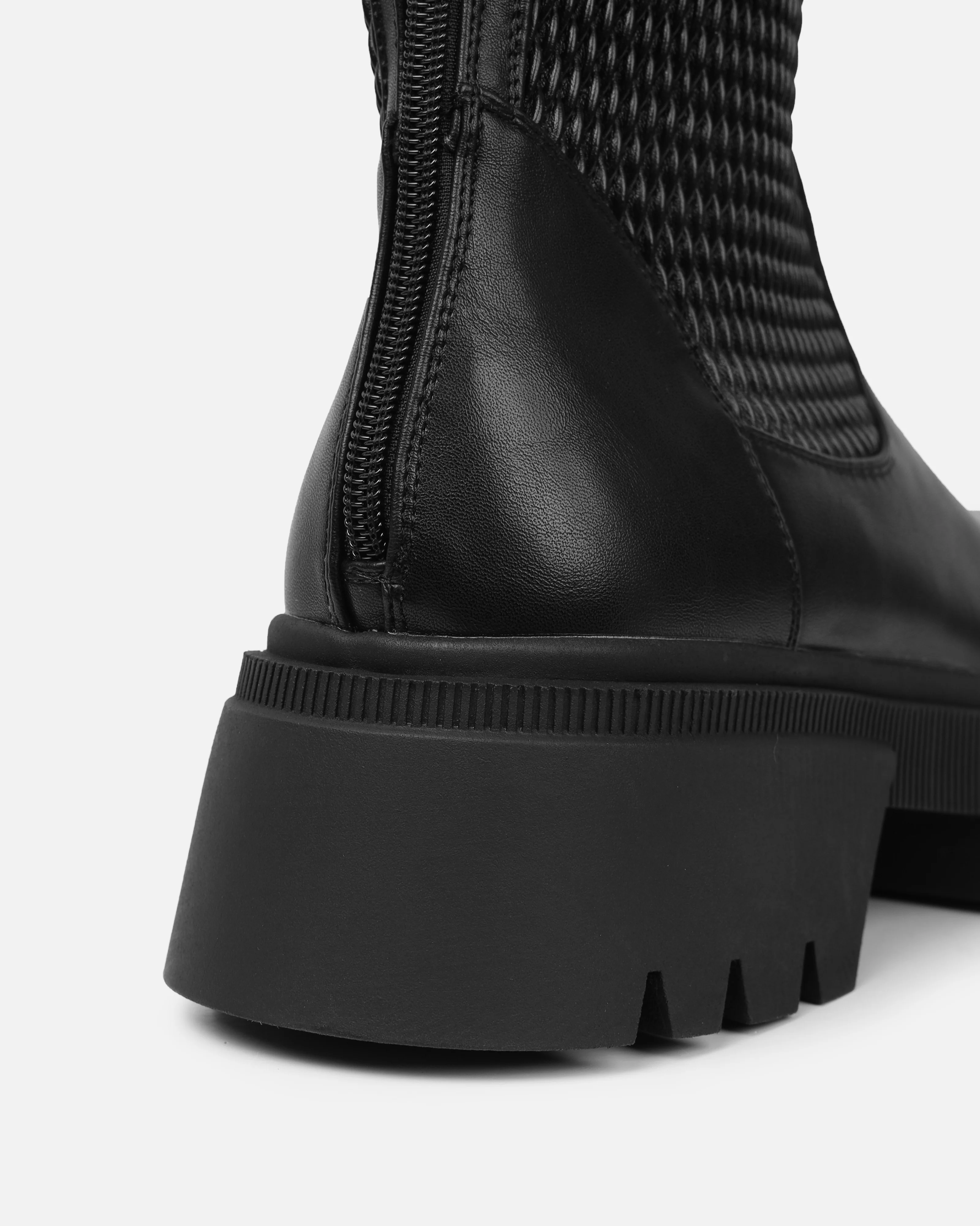 Fidel Black Textured Chunky Knee Boots - Image 3