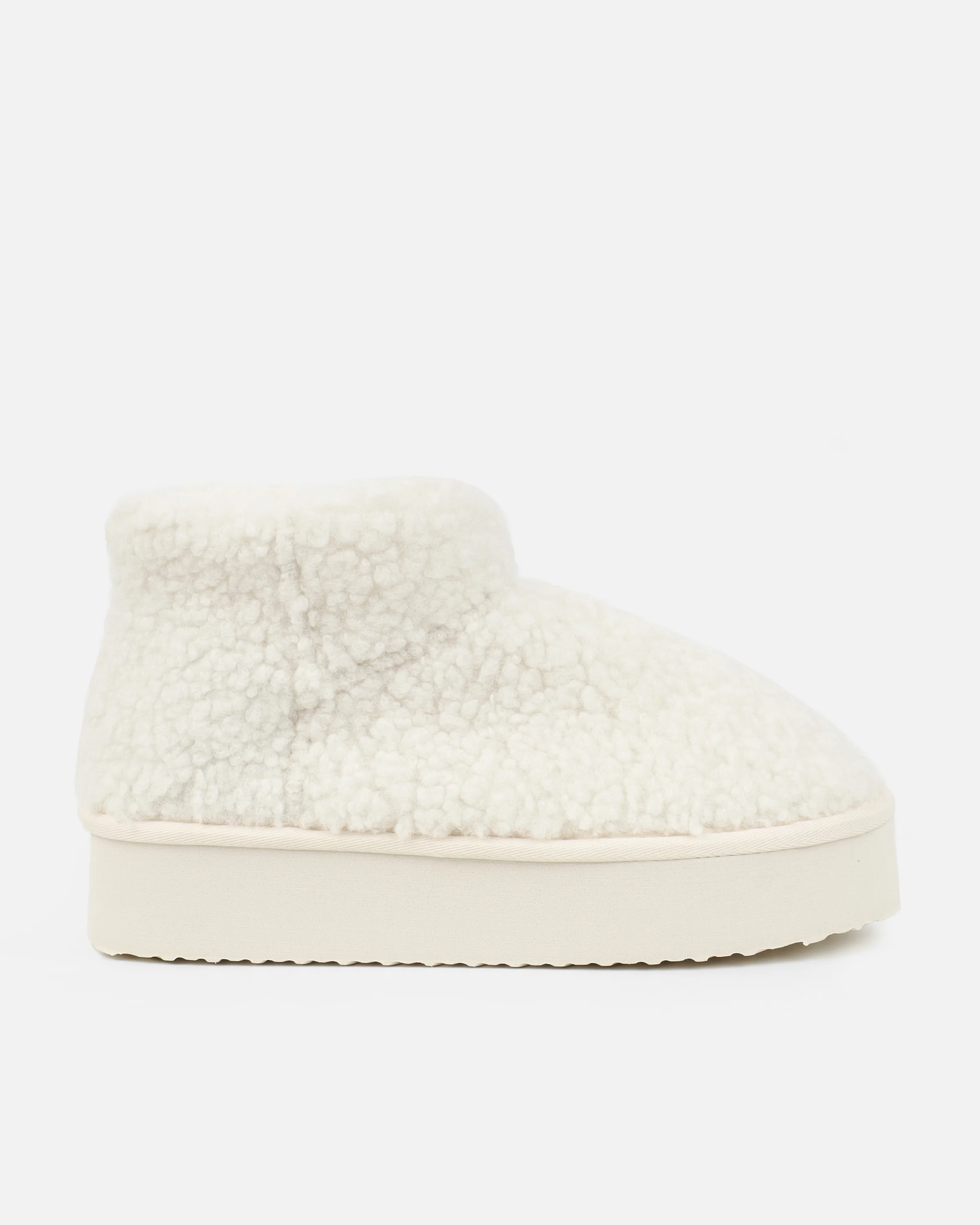 Fleecy Cream Borg Flatform Boots - Image 2