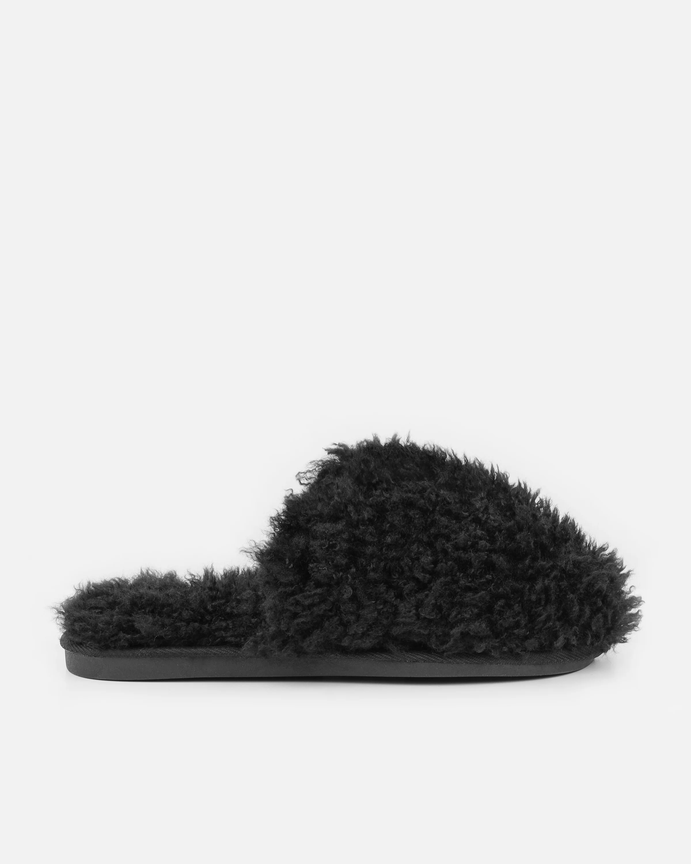 Floof Black Curly Faux Fur Slippers - Image 2