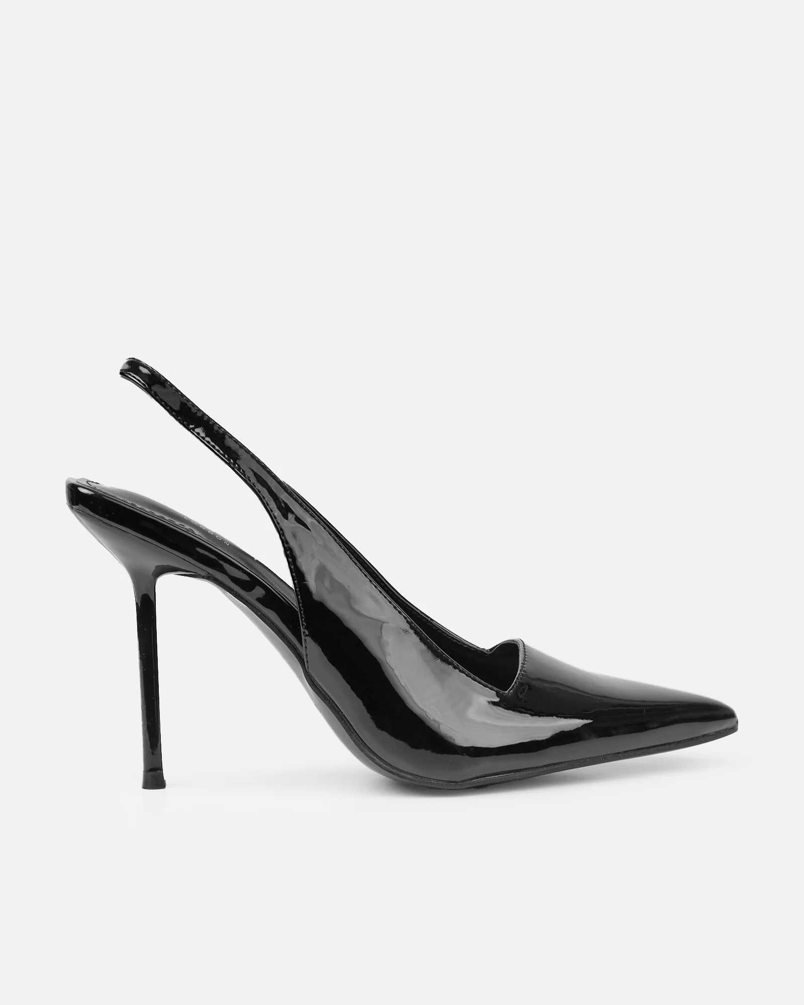 Flora Black Patent Sling Back Court Shoes - Image 2
