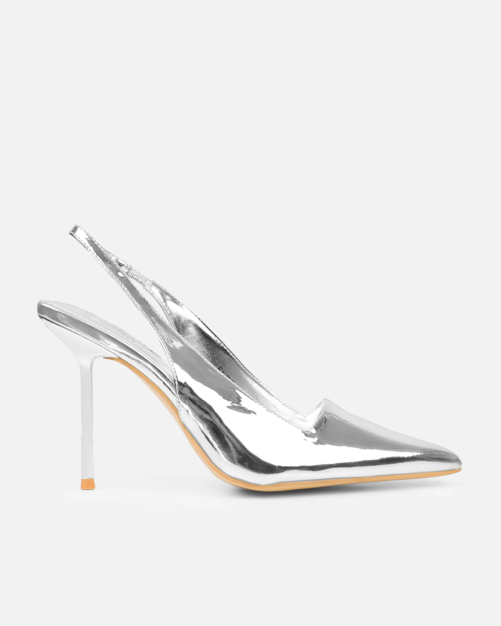 Flora Silver Mirror Sling Back Court Shoes - Image 2