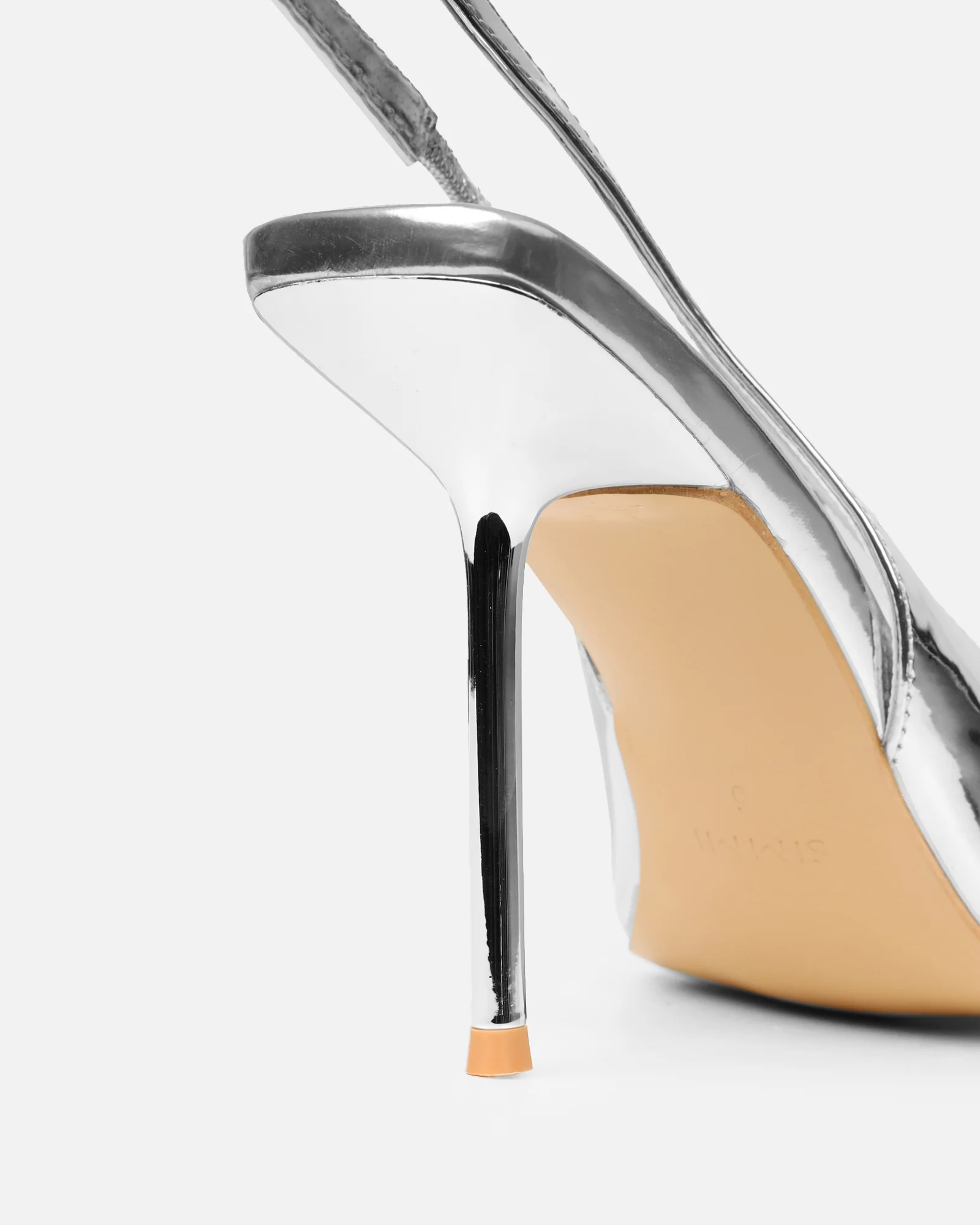 Flora Silver Mirror Sling Back Court Shoes - Image 3