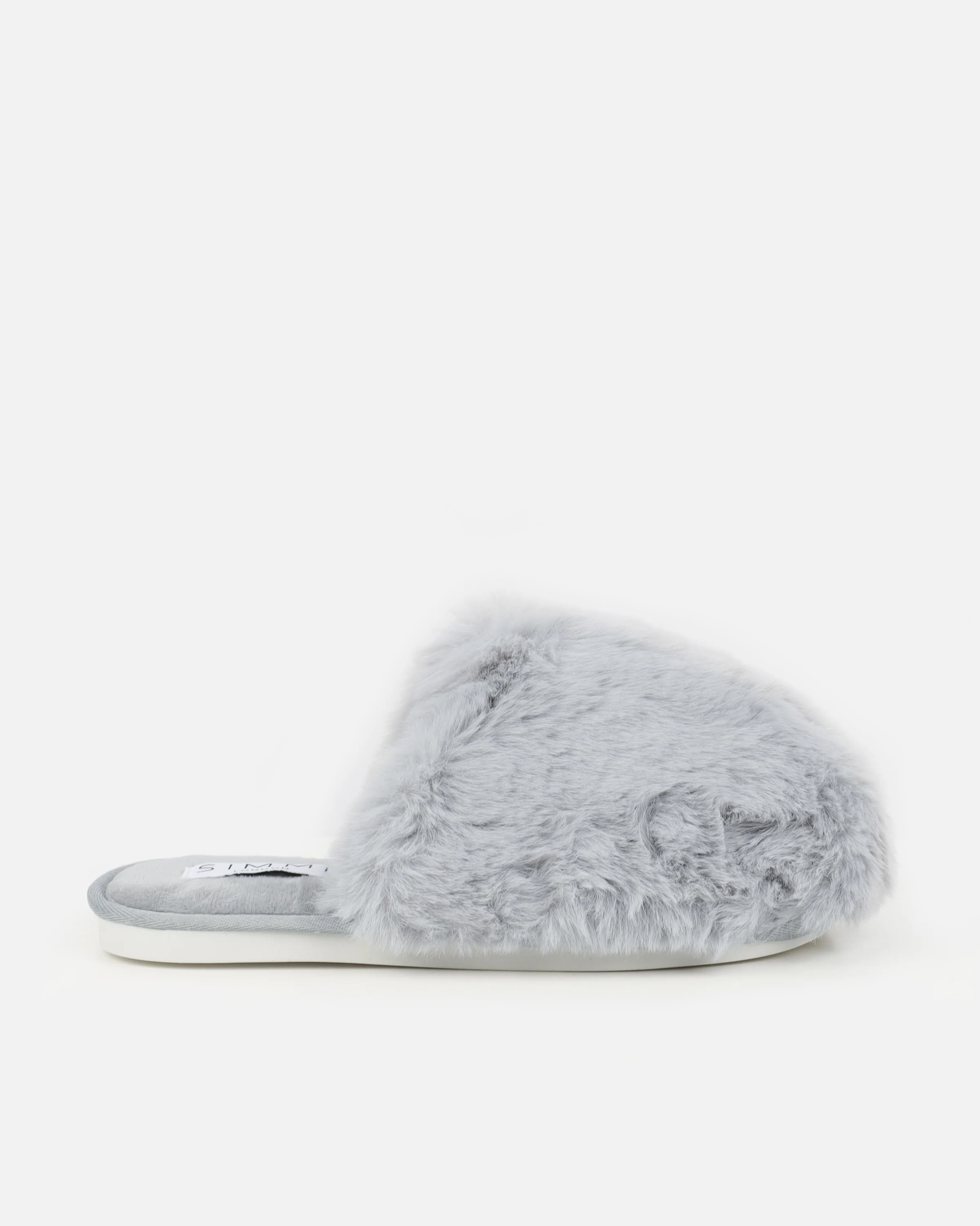 Fluff Grey Faux Fur Round Slippers - Image 2