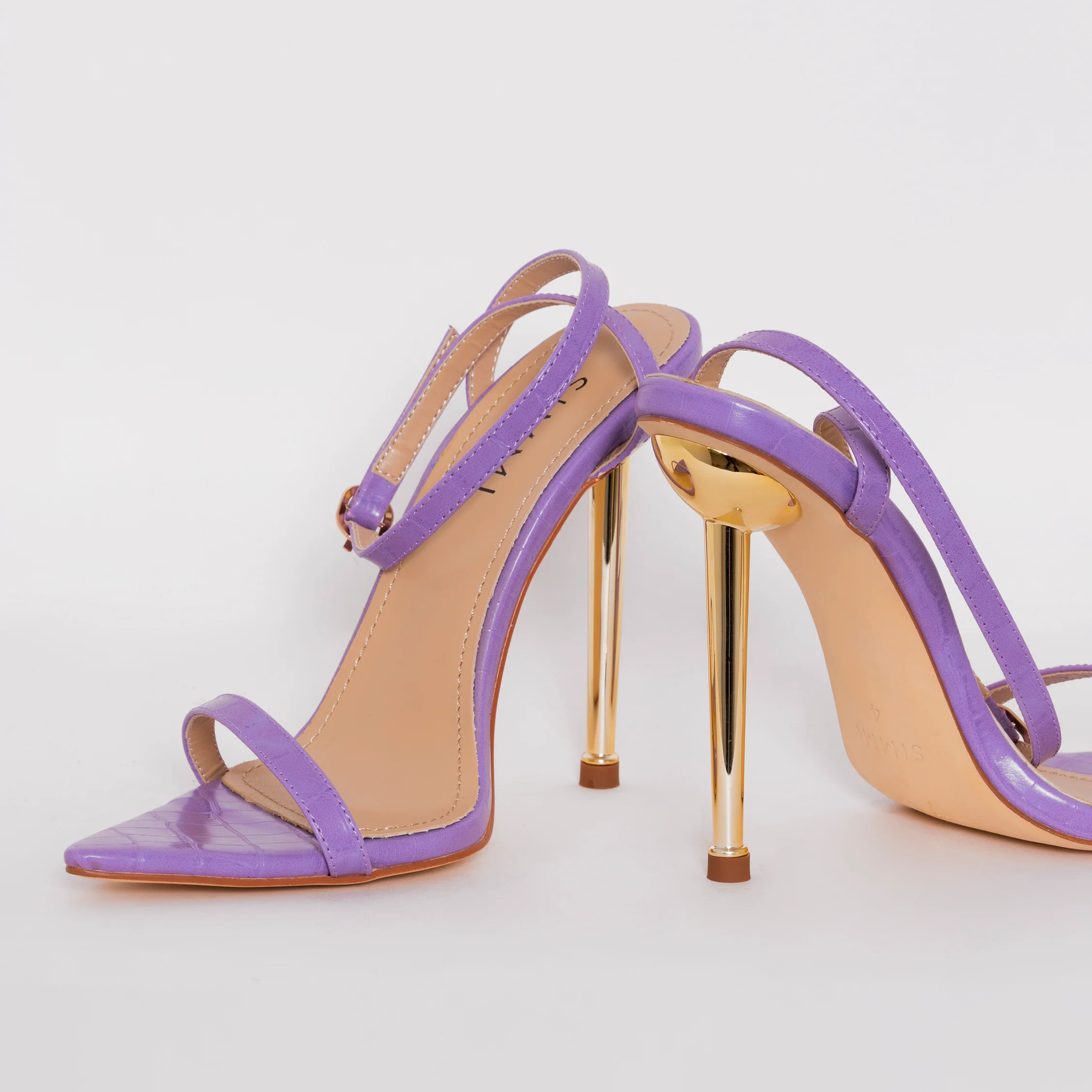 Fran Purple Croc Print Stiletto Heels - Image 4