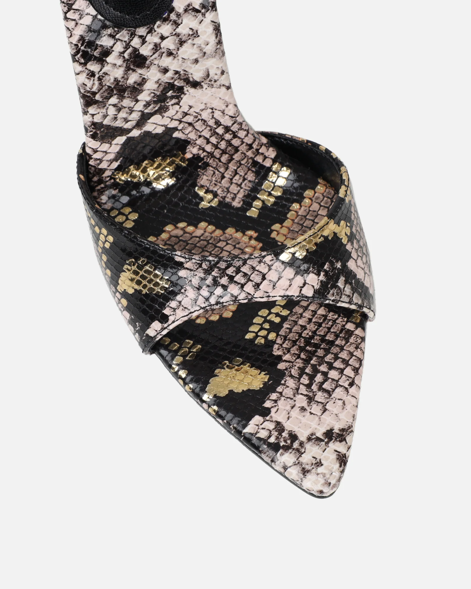 Franca Beige Snake Print Stiletto Mules - Image 4