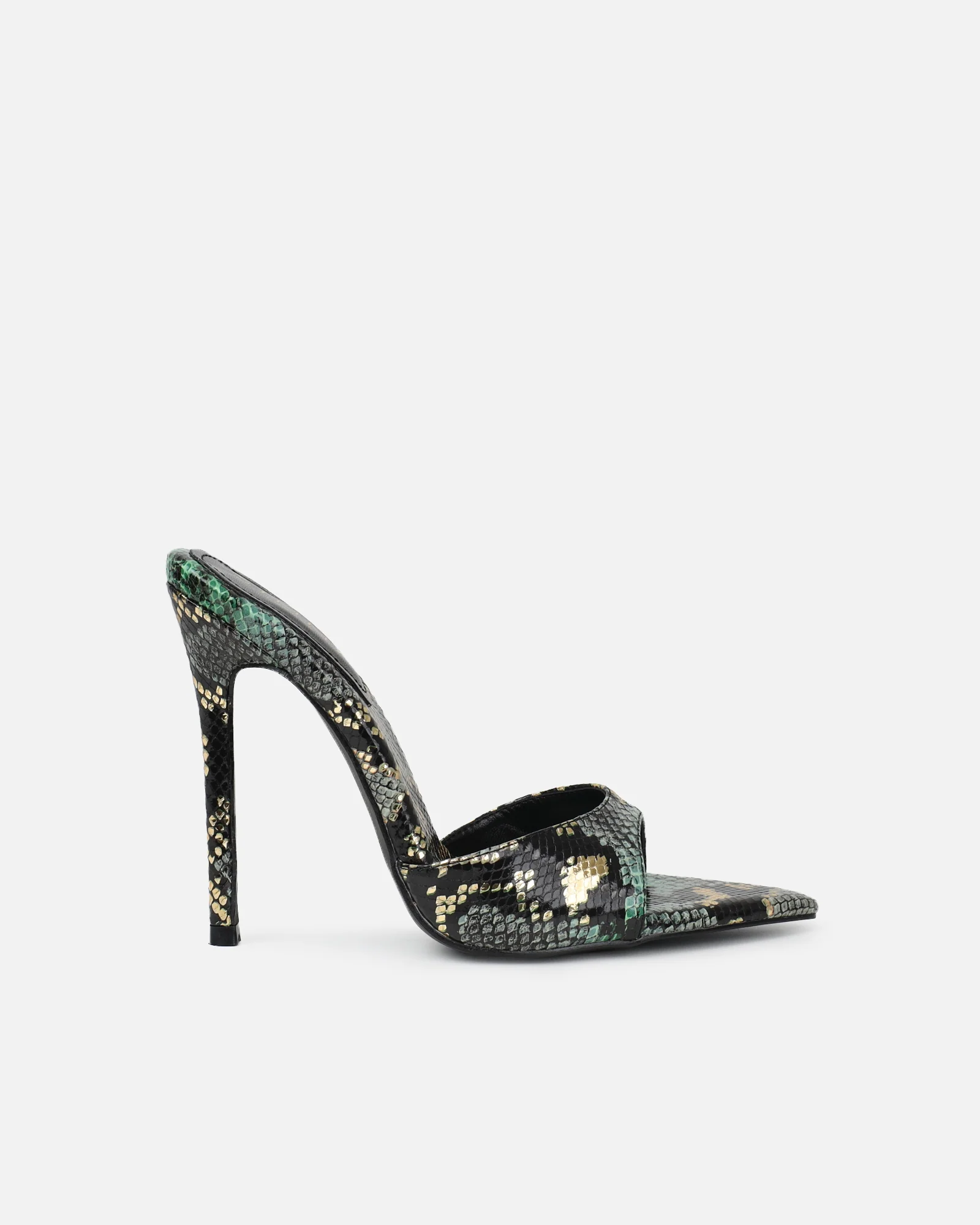 Franca Green Snake Print Stiletto Mules - Image 2