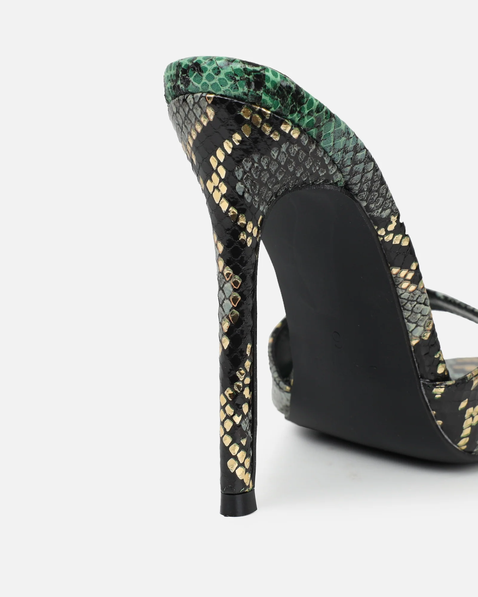Franca Green Snake Print Stiletto Mules - Image 3