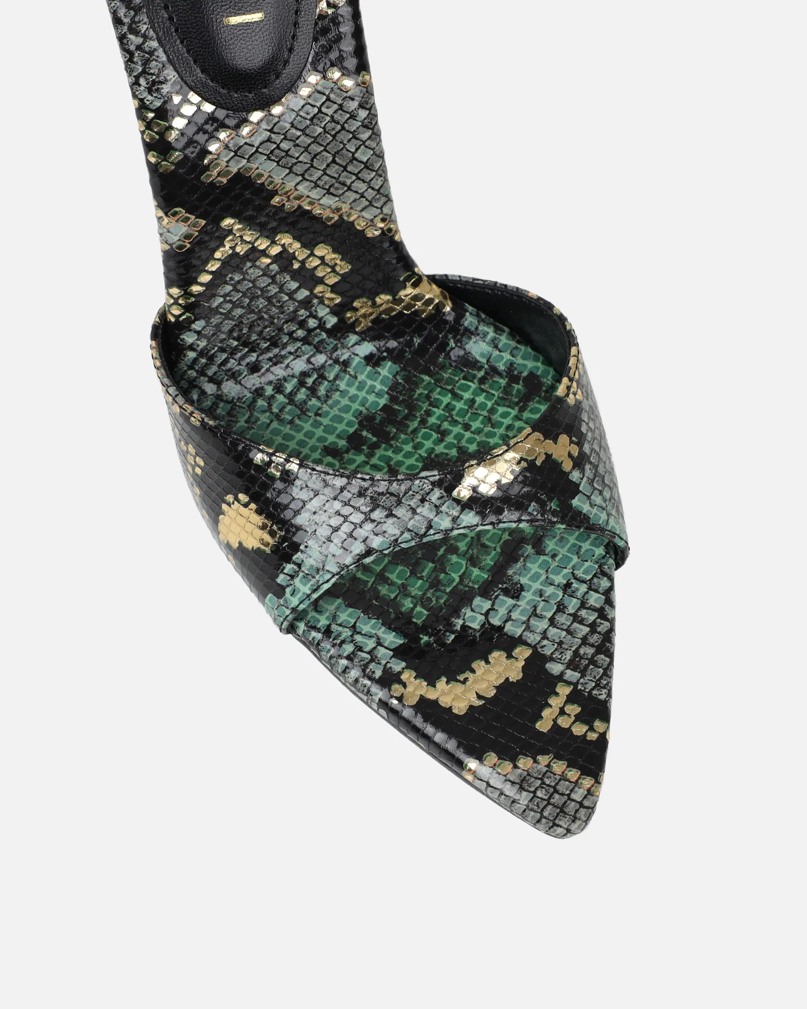 Franca Green Snake Print Stiletto Mules - Image 4