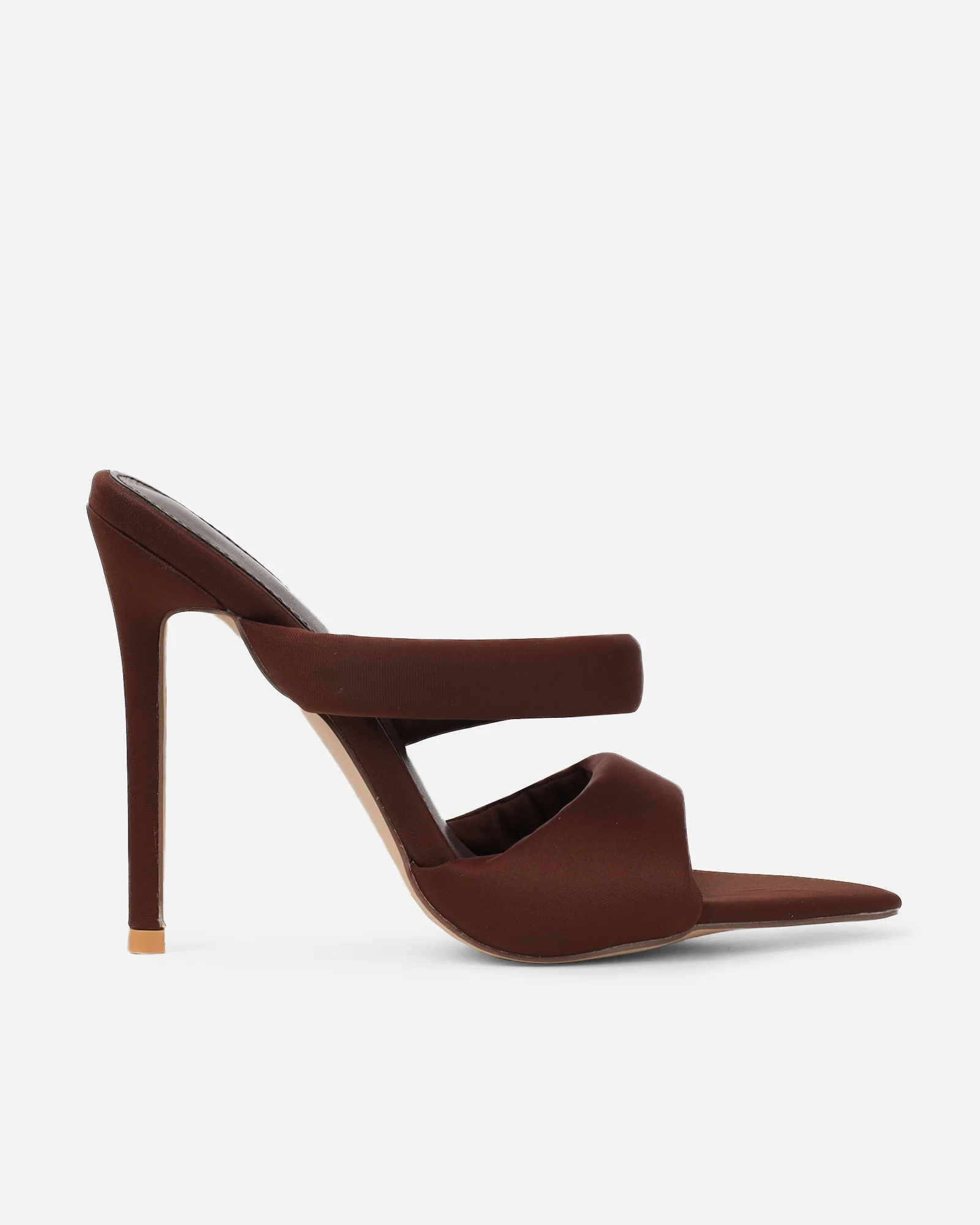 Freyda Chocolate Brown Lycra Pointed Toe Heeled Sandals - Image 2
