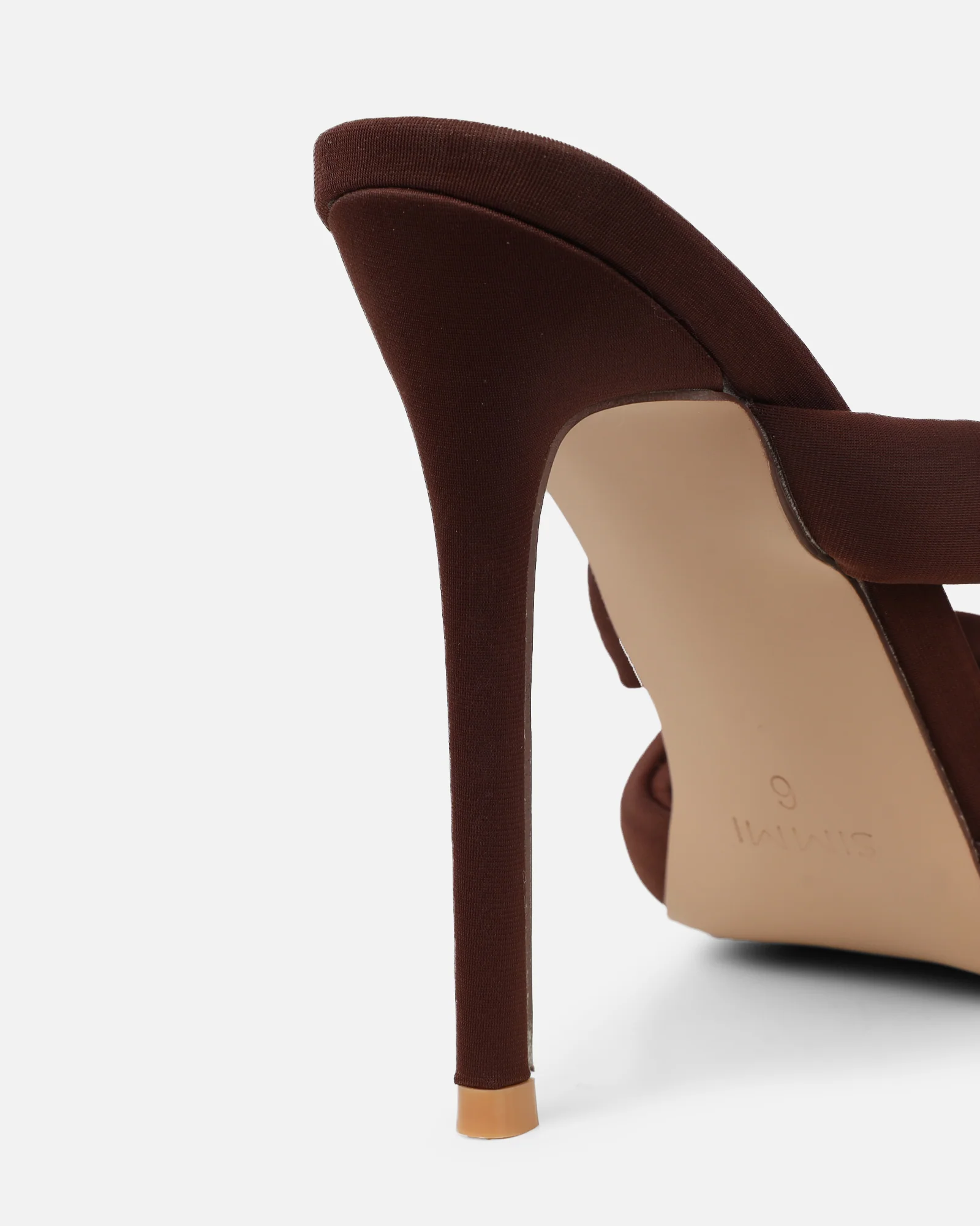 Freyda Chocolate Brown Lycra Pointed Toe Heeled Sandals - Image 3