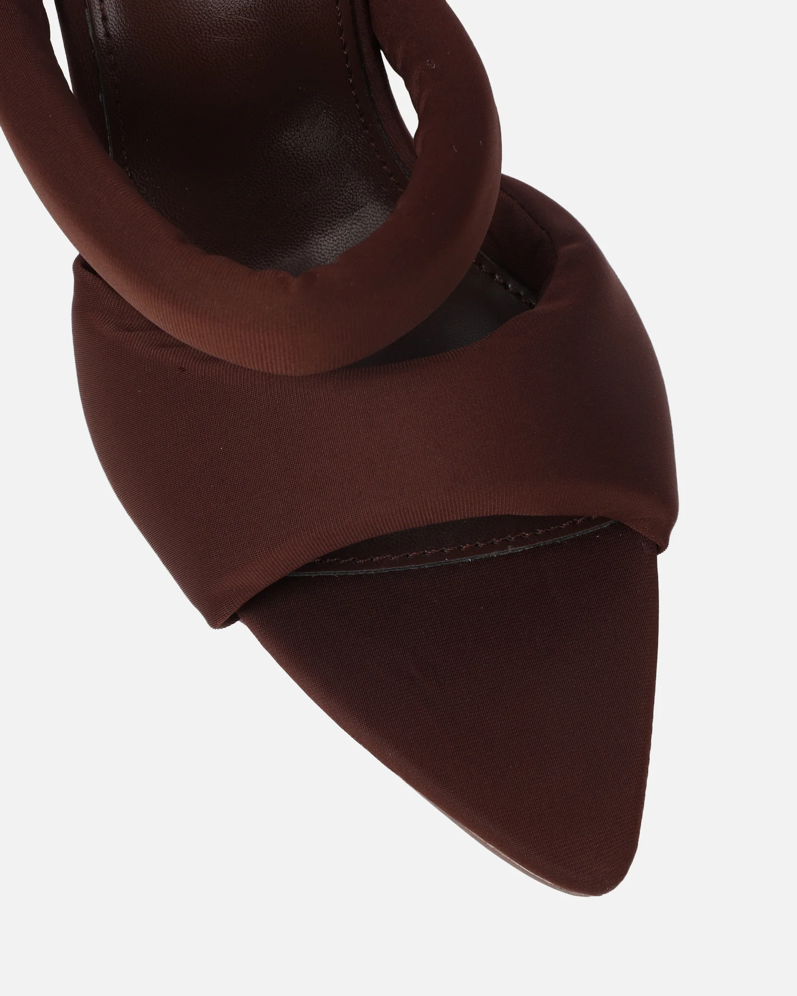 Freyda Chocolate Brown Lycra Pointed Toe Heeled Sandals - Image 4