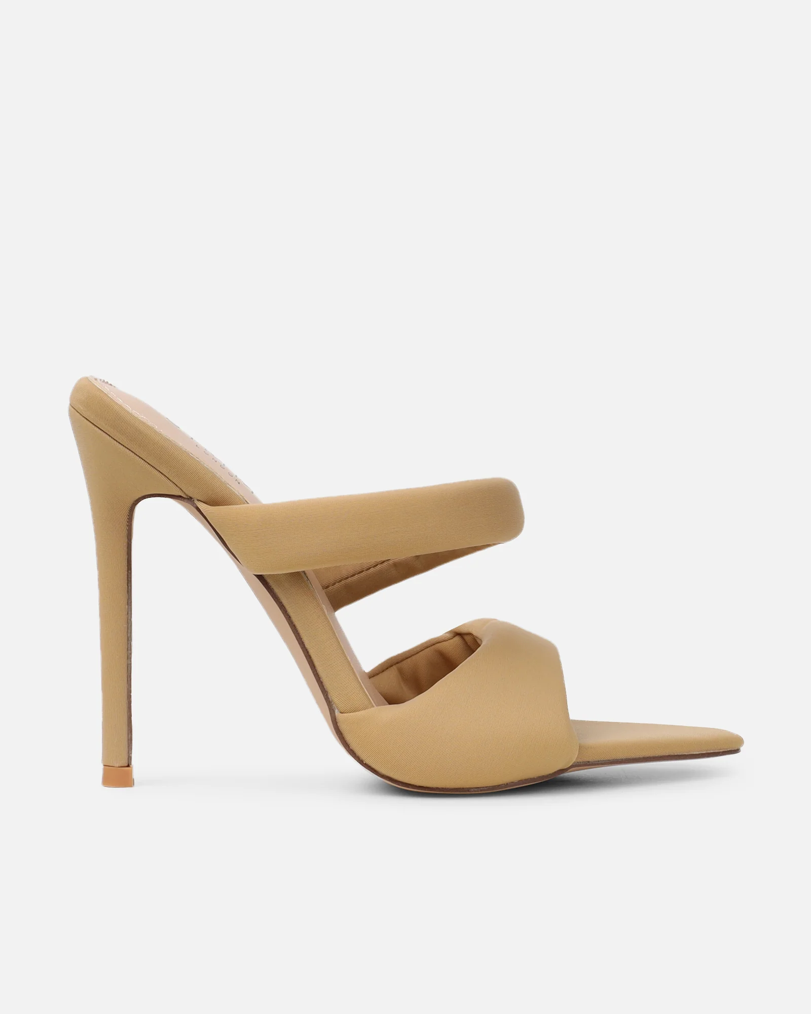 Freyda Mocha Lycra Pointed Toe Heeled Sandals - Image 2