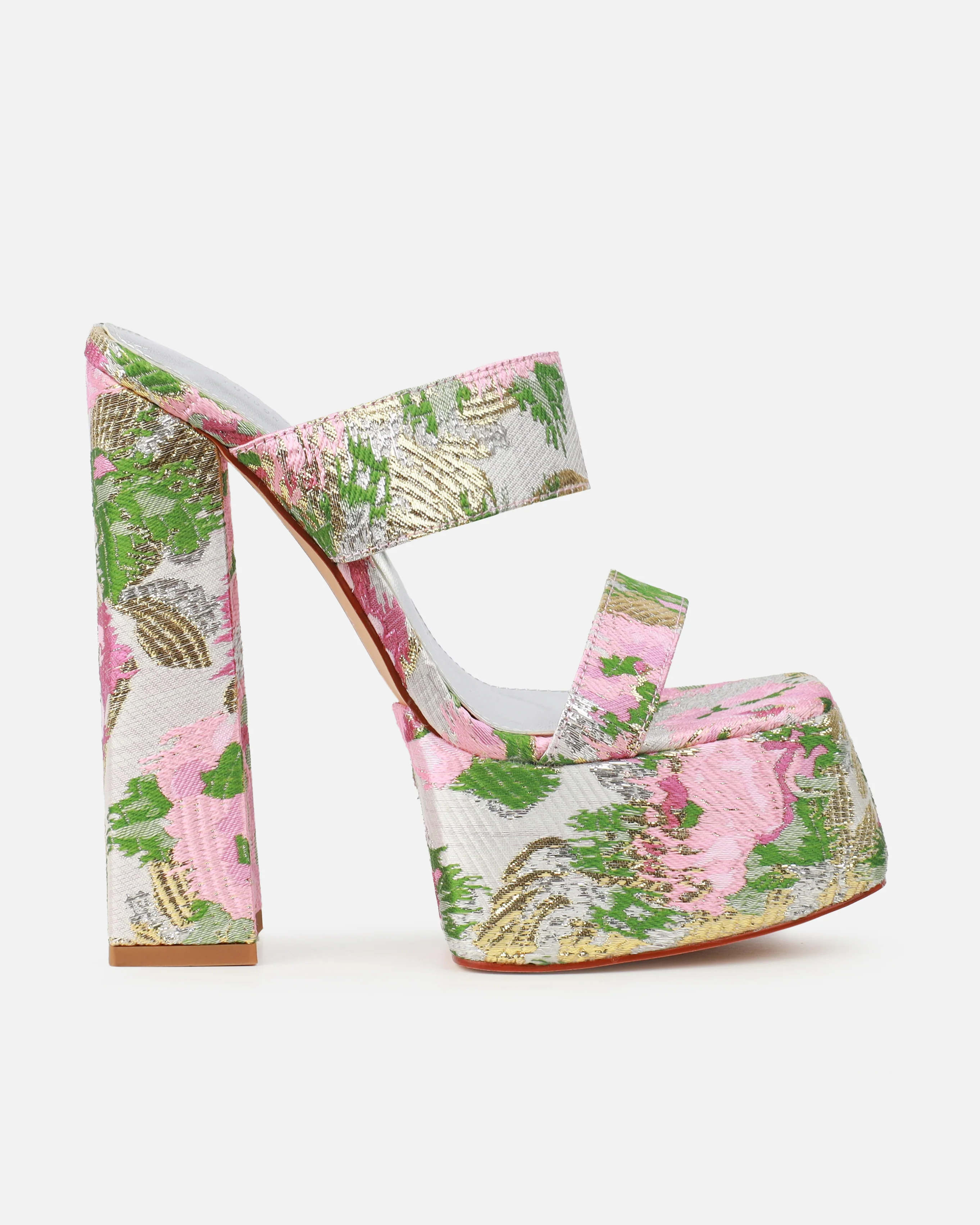 Freyja Pink Floral Jacquard Platform Heeled Sandals - Image 2