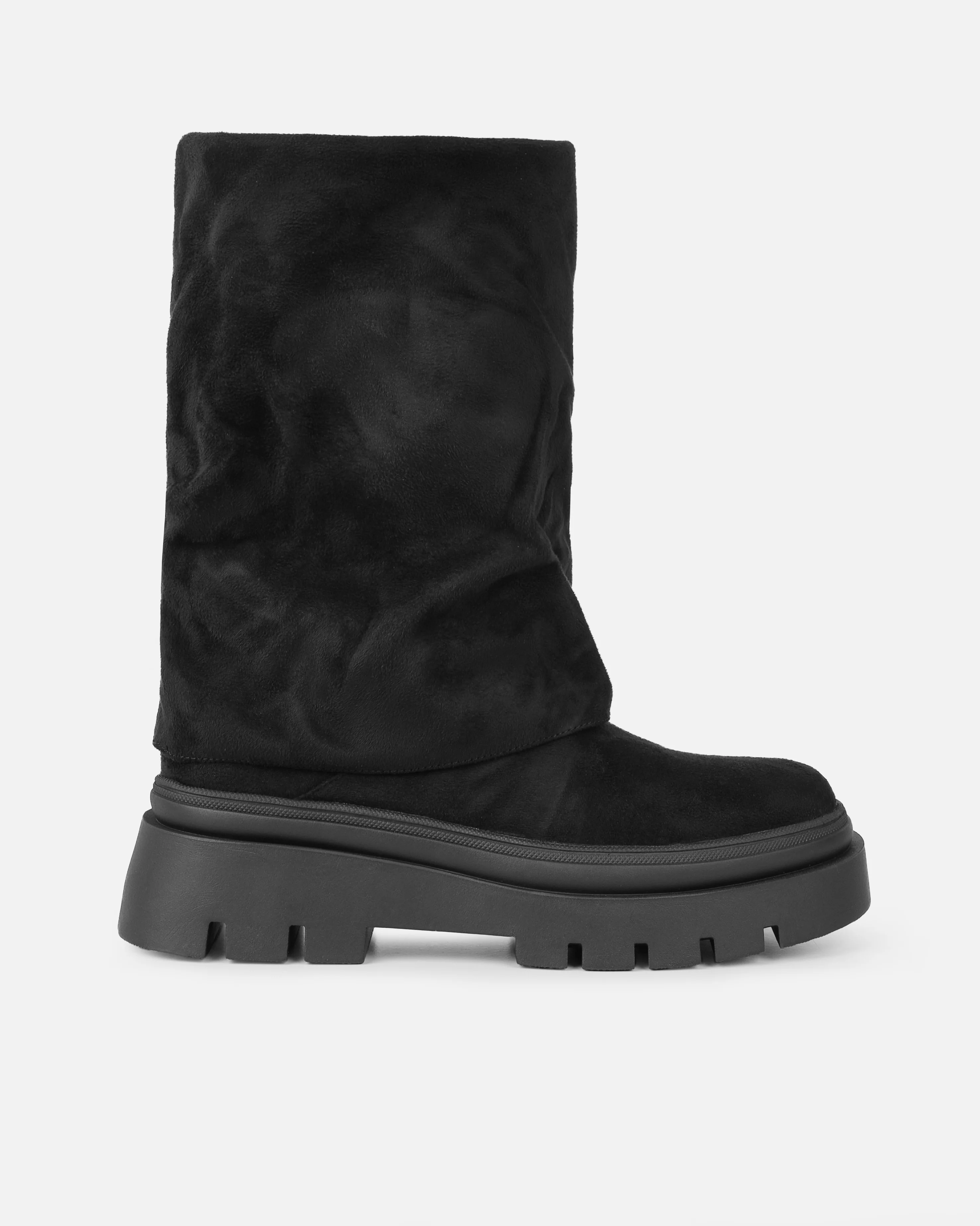 Fynn Black Faux Suede Fold Over Chunky Boots - Image 2