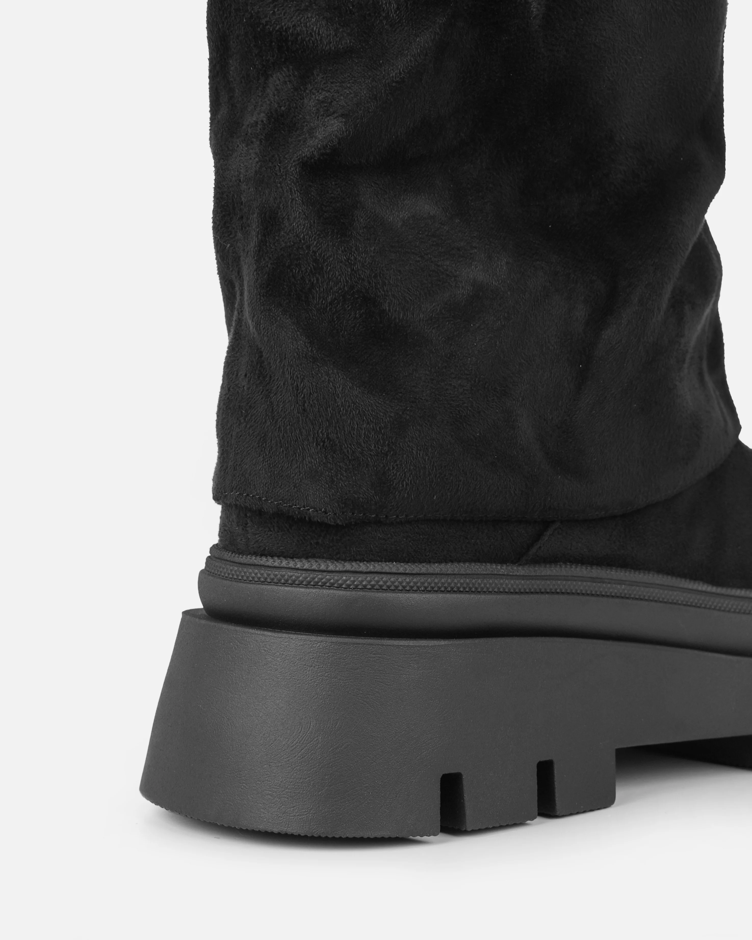 Fynn Black Faux Suede Fold Over Chunky Boots - Image 3