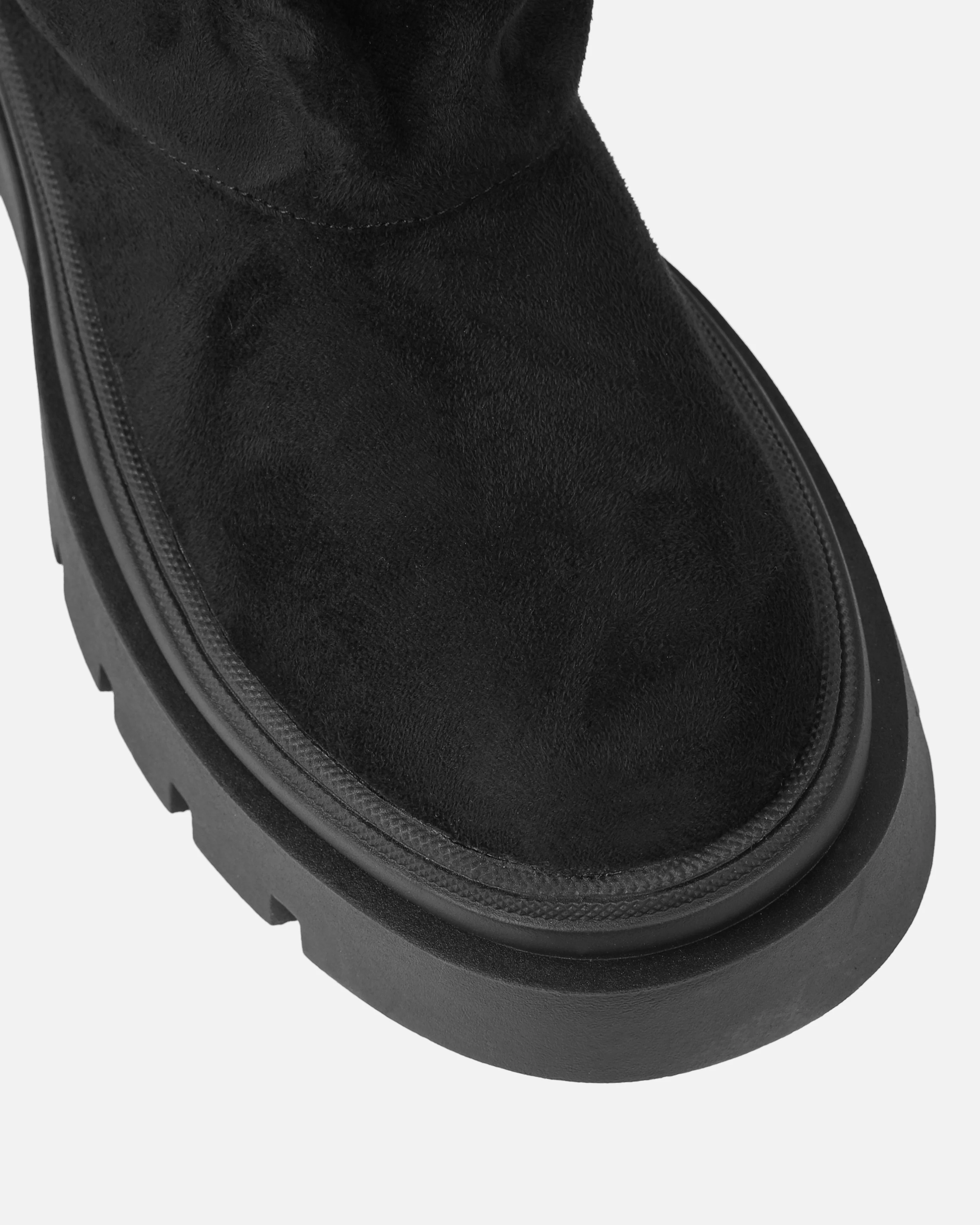 Fynn Black Faux Suede Fold Over Chunky Boots - Image 4
