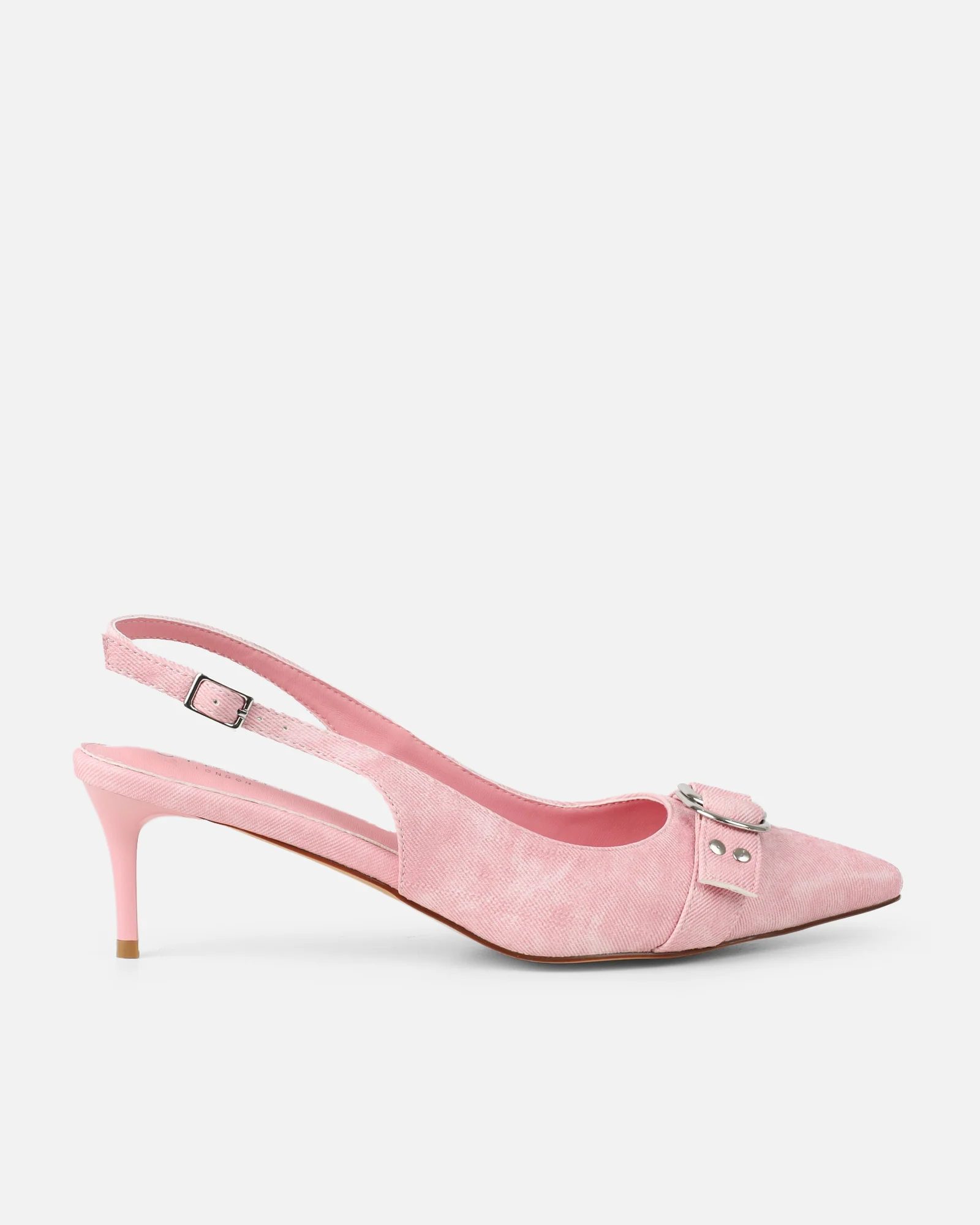Garnet Pink Denim Low Court Shoes - Image 2