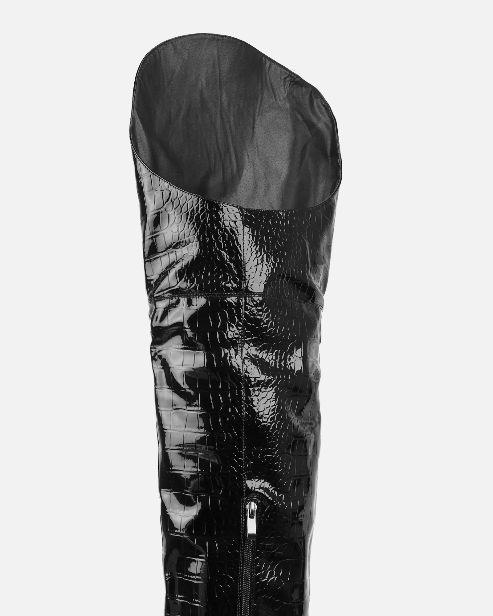 Gianni Black Patent Faux Croc Thigh High Western Boots - Image 3