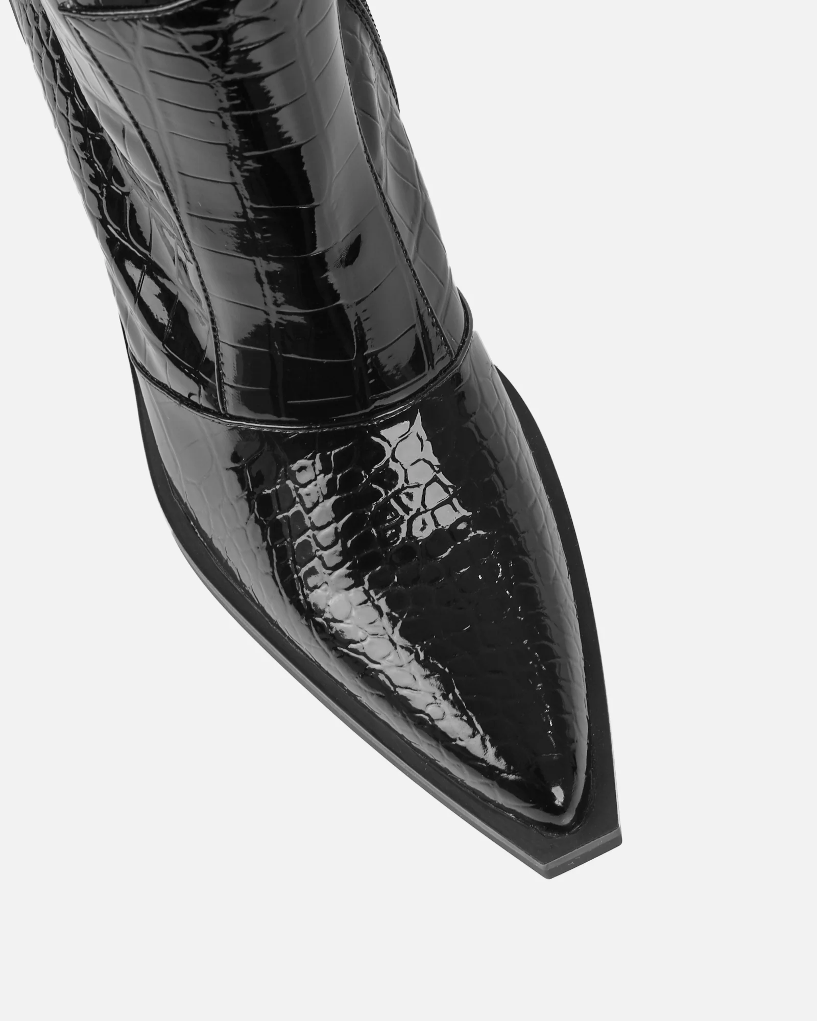 Gianni Black Patent Faux Croc Thigh High Western Boots - Image 4