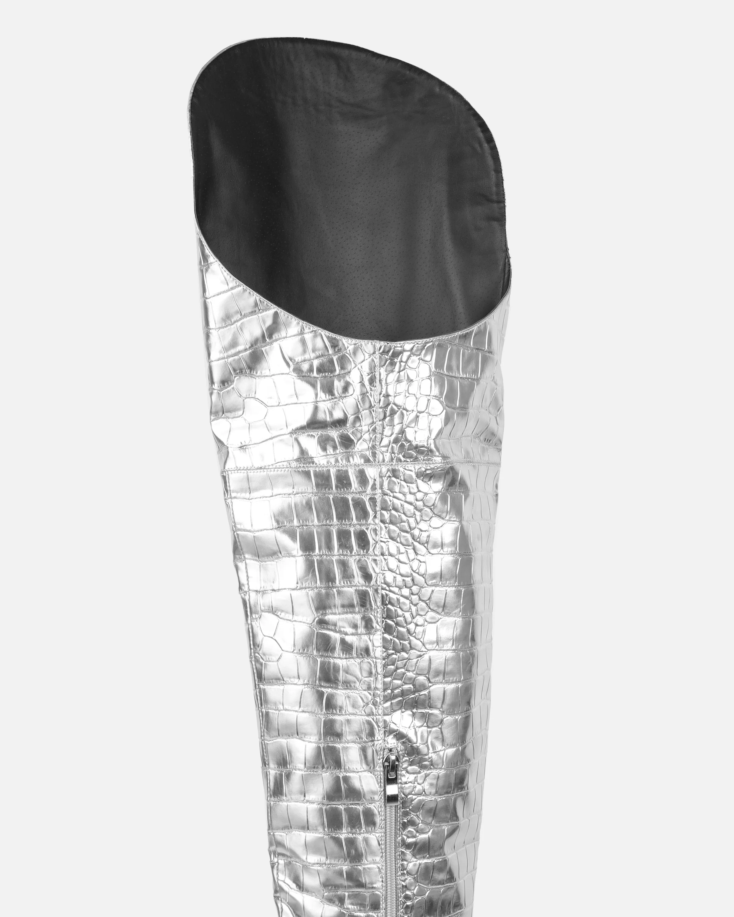 Gianni Silver Metallic Faux Croc Thigh High Western Boots - Image 3
