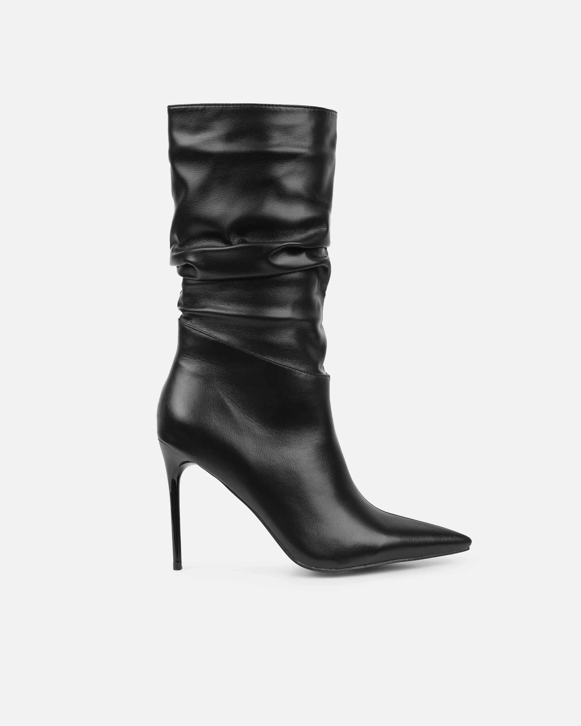Giles Black Ruched Stiletto Mid Calf Boots - Image 2