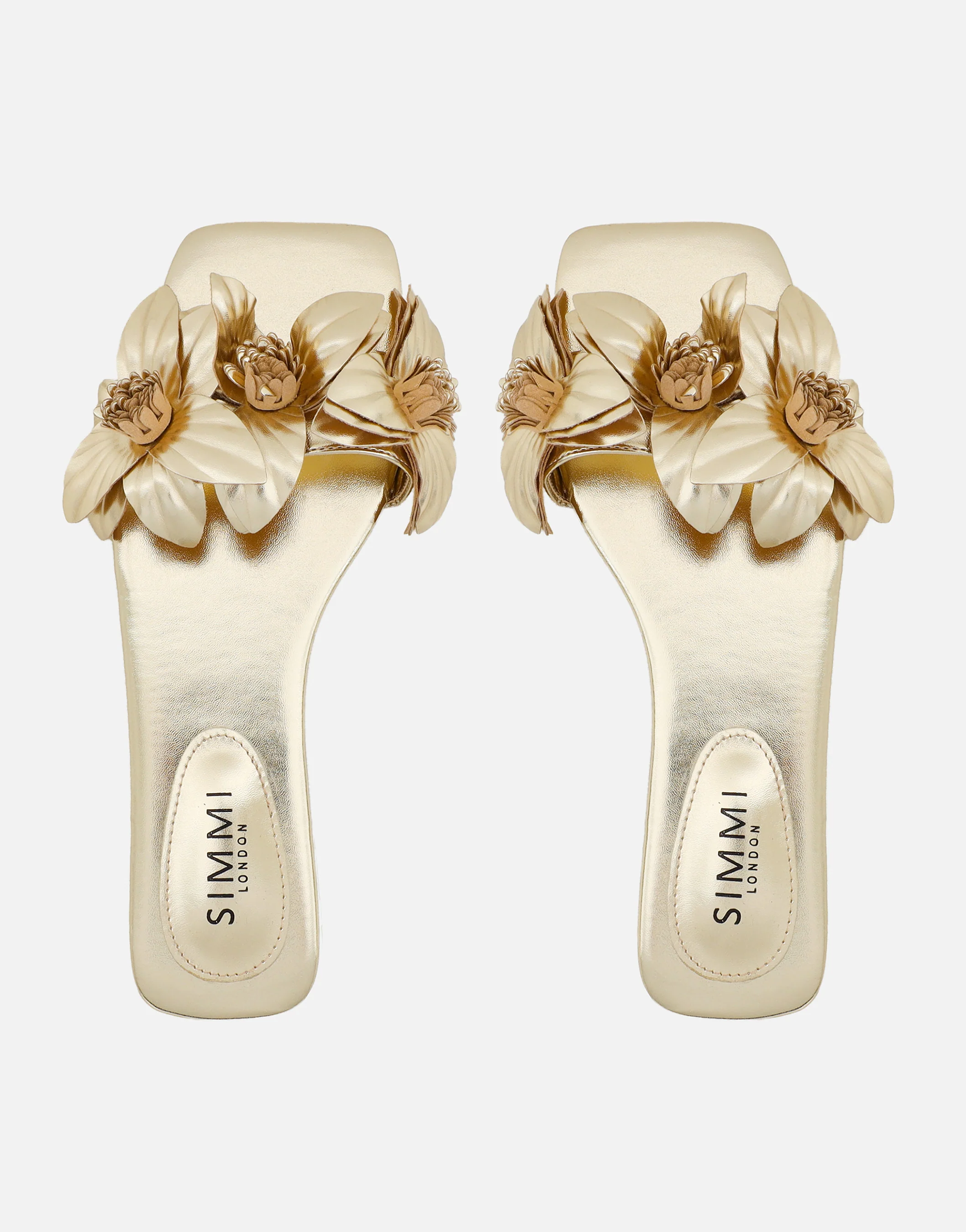Gilly Gold Metallic Flower Detail Flat Sandals - Image 3