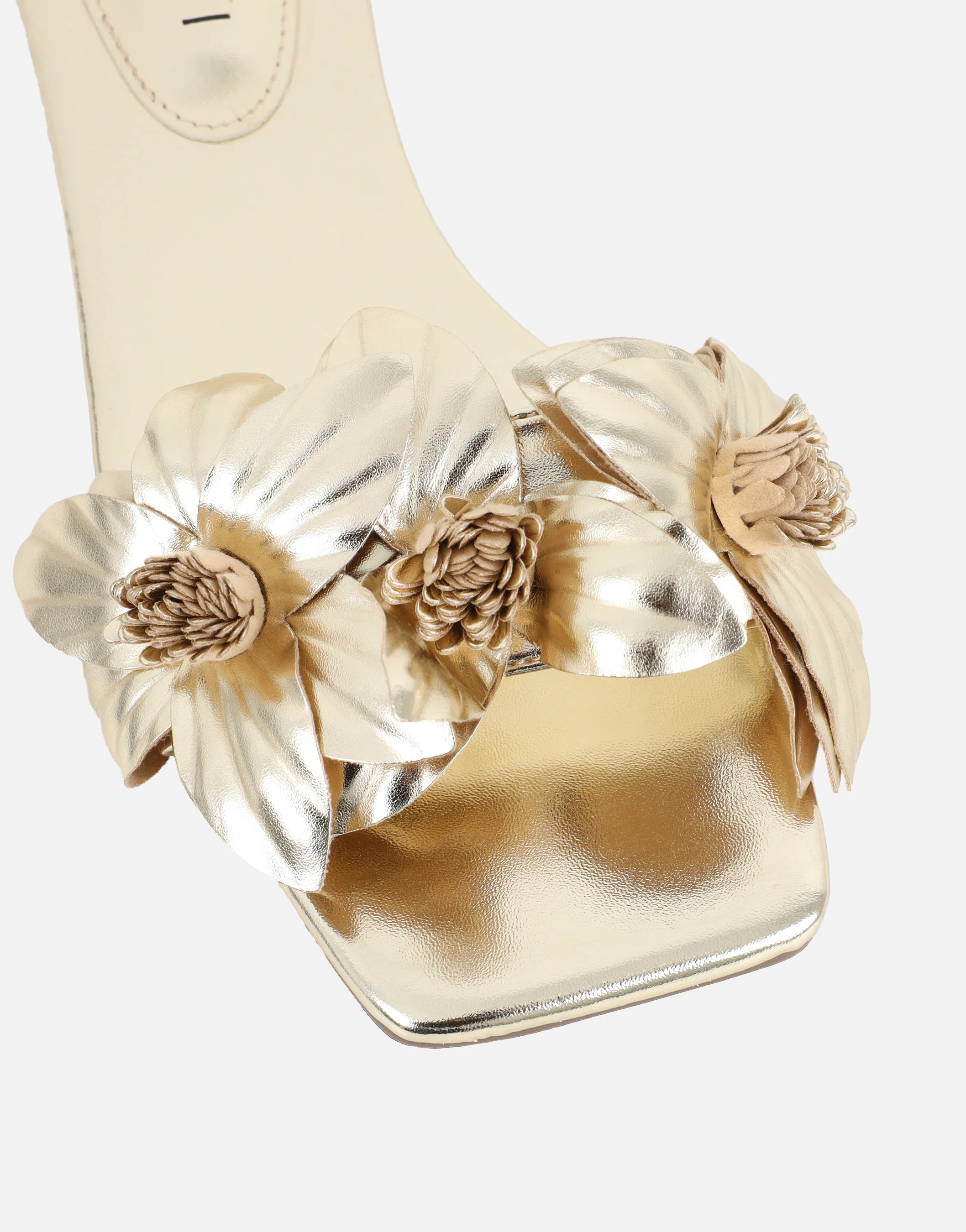 Gilly Gold Metallic Flower Detail Flat Sandals - Image 4