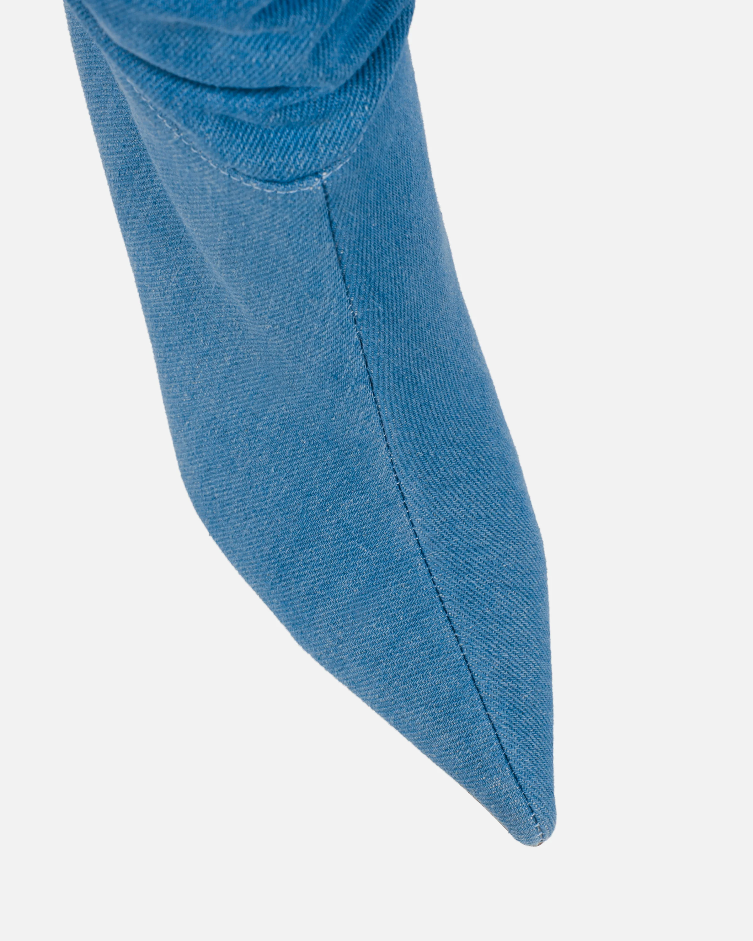 Gilton Blue Denim Faux Suede Ruched Over The Knee Thigh High Boots - Image 4
