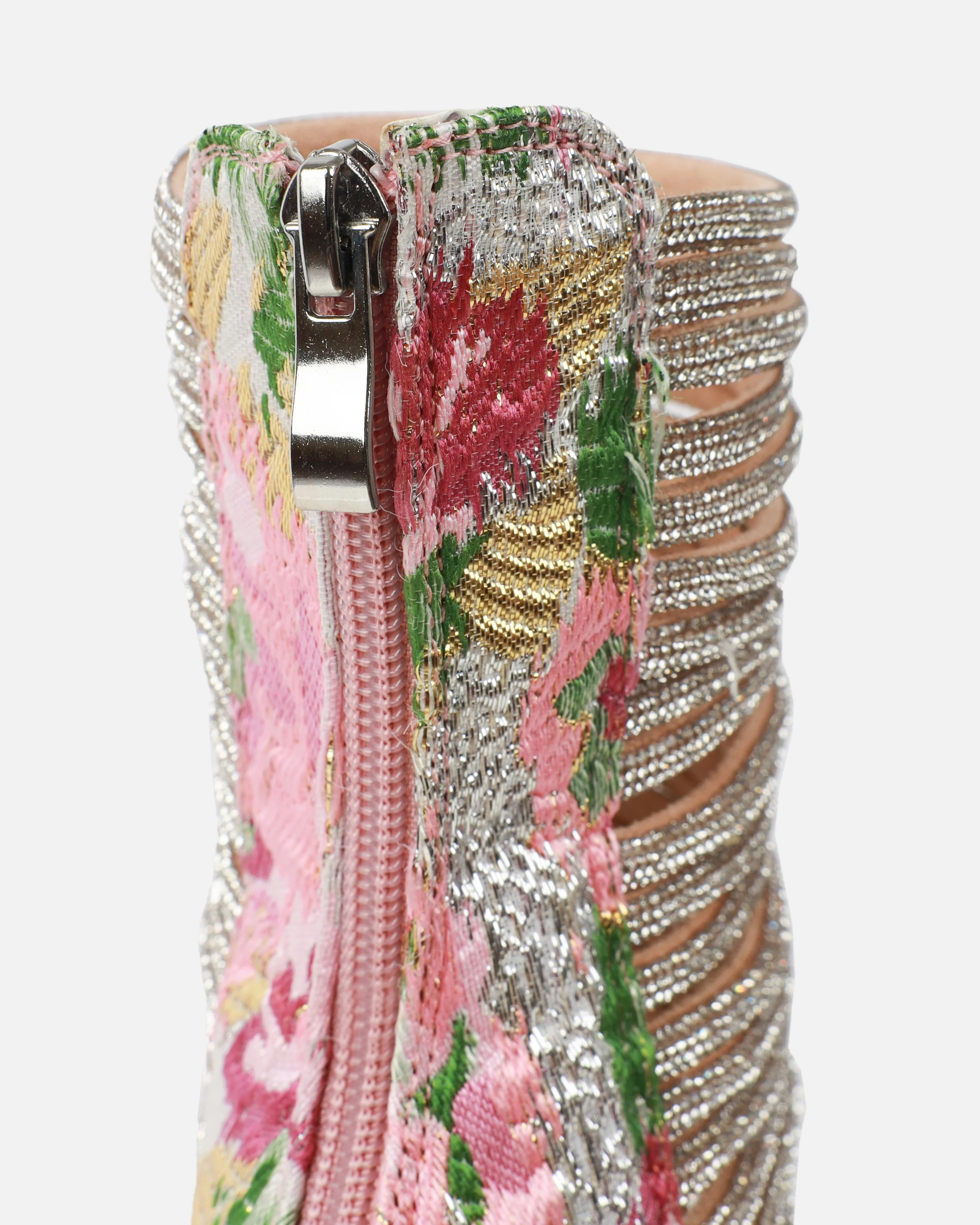 Gracie Pink Floral Jacquard Diamante Heeled Sandals - Image 3