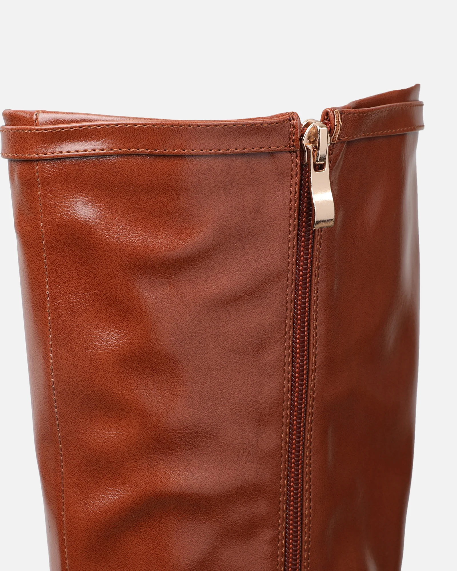 Hade Tan Buckle Detail Heeled Knee Boots - Image 2