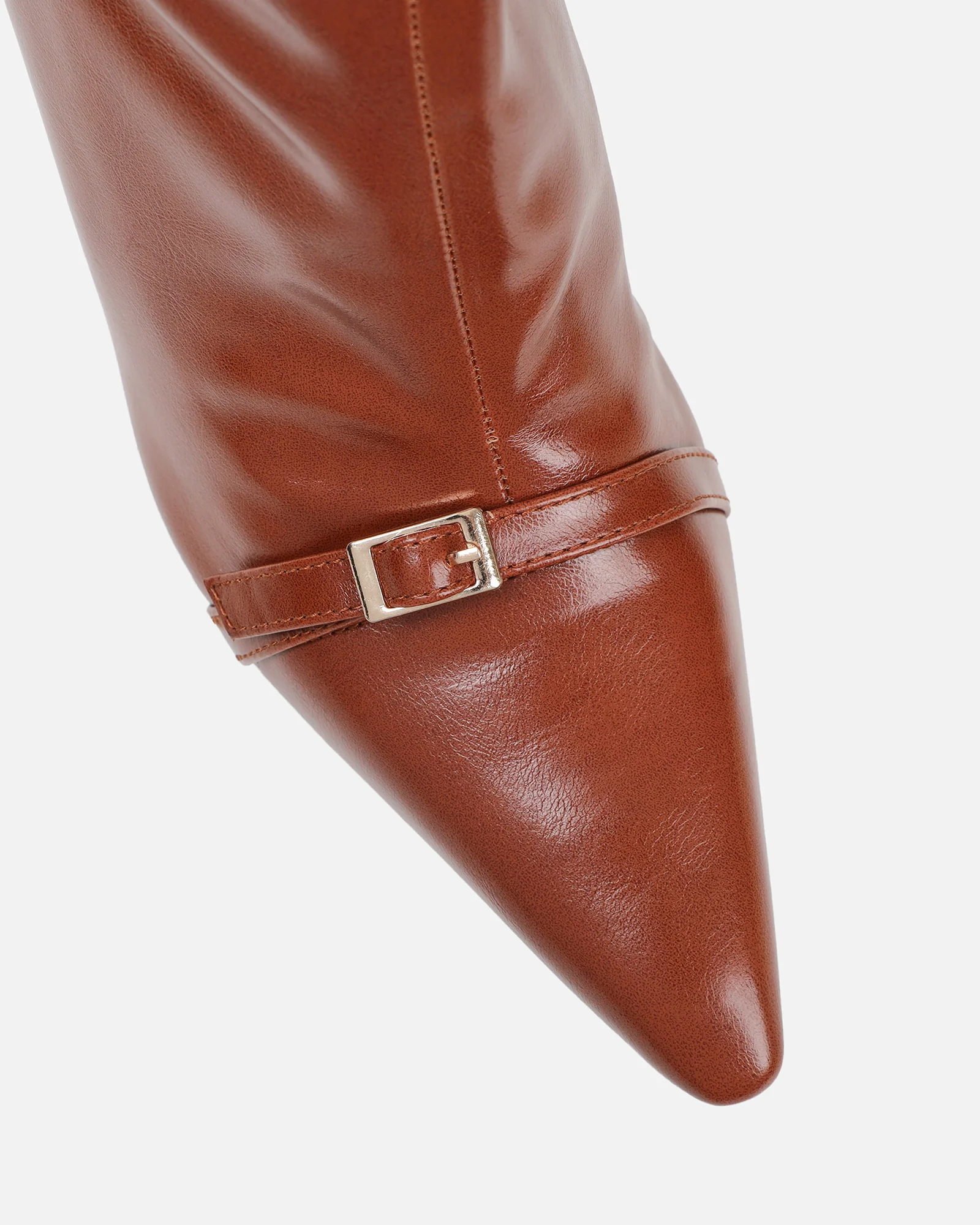 Hade Tan Buckle Detail Heeled Knee Boots - Image 3