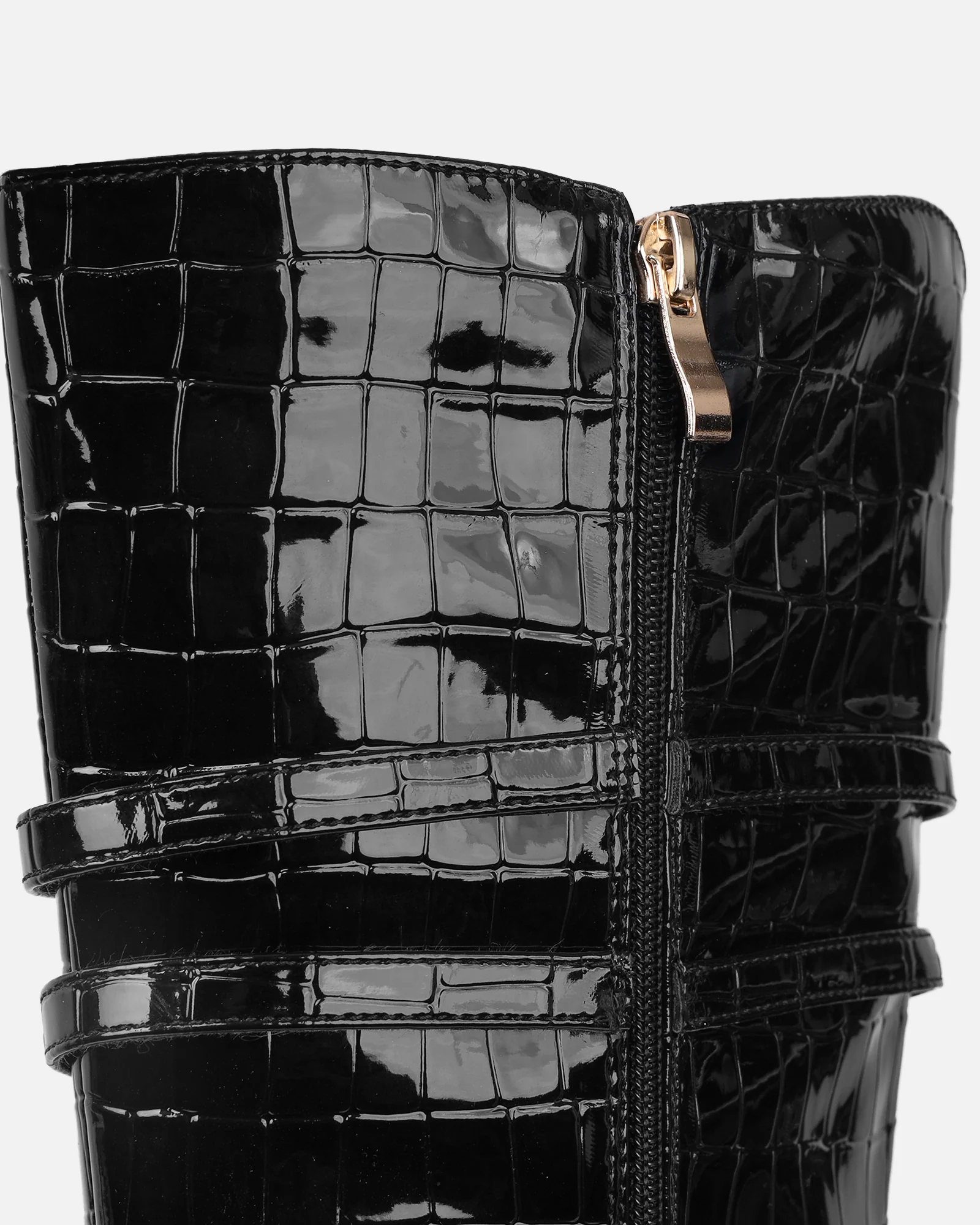 Haiden Black Patent Croc Effect Knee Boots - Image 3