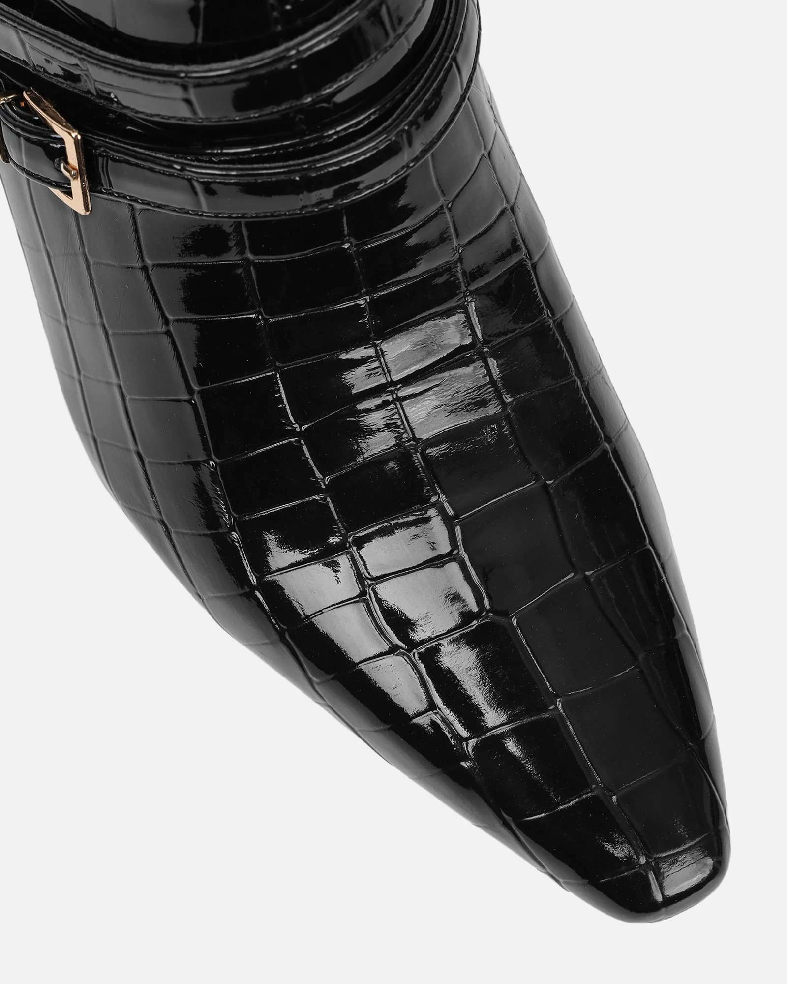 Haiden Black Patent Croc Effect Knee Boots - Image 4